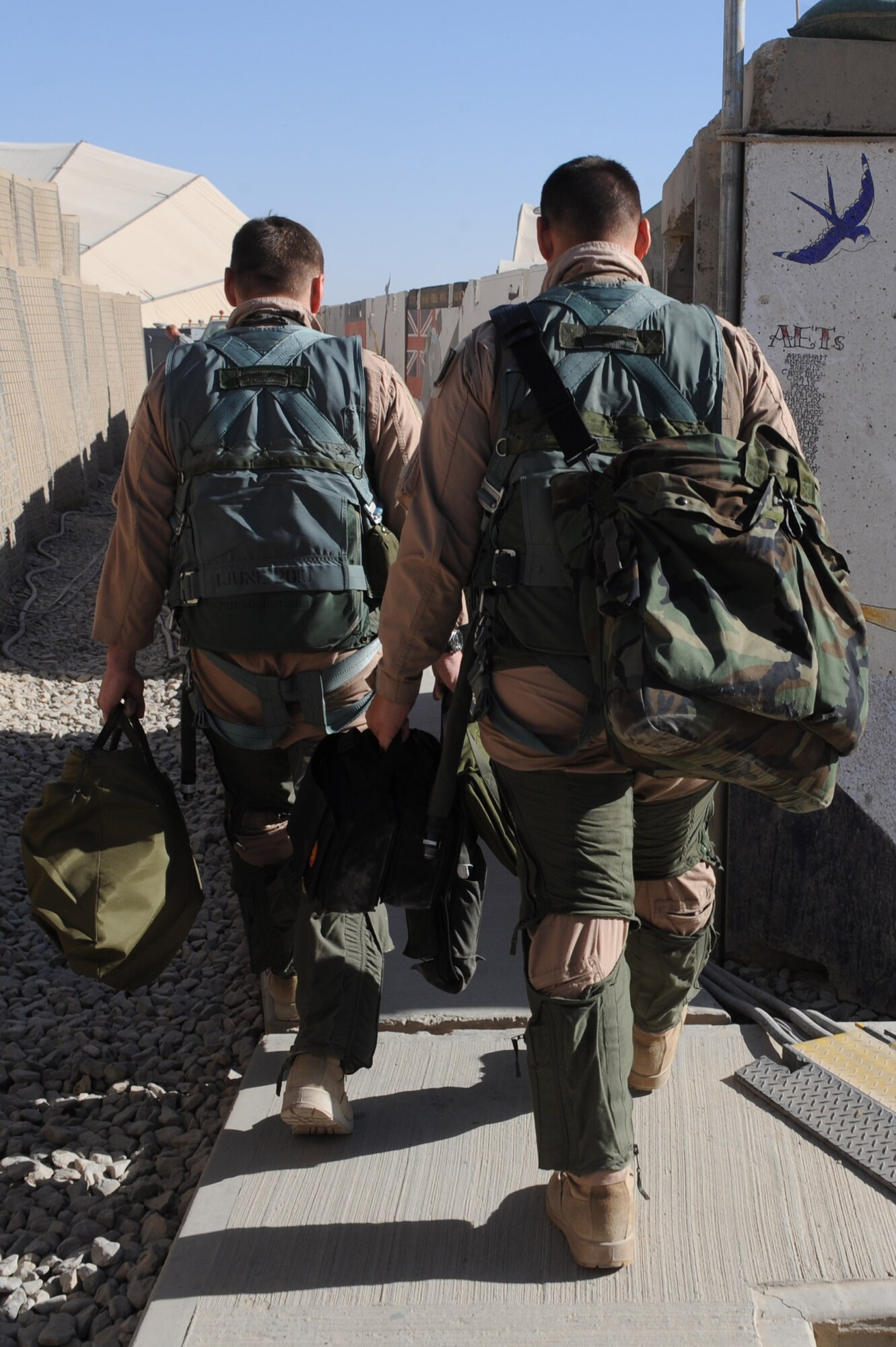 Col. David Hicks and French Air Force Maj. Yann Malard step to their assigned A-10C Thunderbolt II aircraft Nov. 11, 2010, at Kandahar Airfield, Afghanistan. Colonel Hicks, from Paris, Tenn., is the 451st Expeditionary Operations Group commander, and Major Malard, from Nancy, France, is an assistant duty officer with the 75th Expeditionary Fighter Squadron. Major Malard is deployed with the American unit as part of the three-year foreign exchange pilot program.  (U.S. Air Force photo by Tech. Sgt. Chad Chisholm/Released)