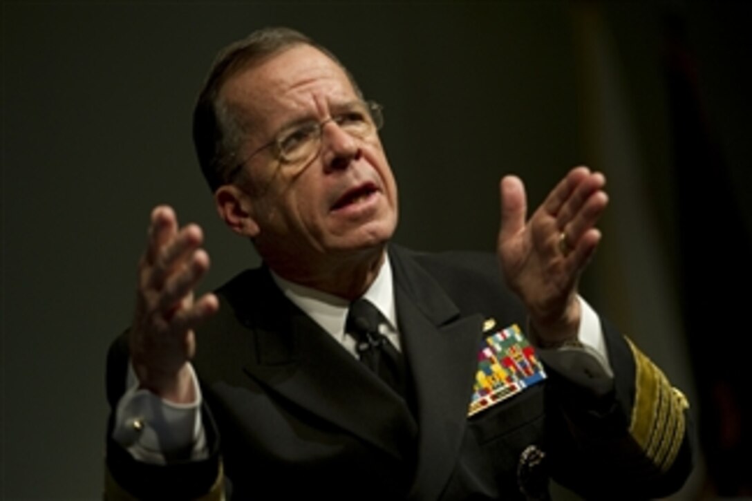 Chairman of the Joint Chiefs of Staff Adm. Mike Mullen, U.S. Navy, answers an audience member's question during the Bernard Brodie Distinguished Lecture Series at the University of California at Los Angeles on Nov. 10, 2010.  Mullen was interviewed by National Public Radio's Morning Edition co-host Renee Montagne at the lecture that provides a special forum for dignitaries and scholars of politics, strategy, warfare and peace to present their views to the UCLA community and the public.  