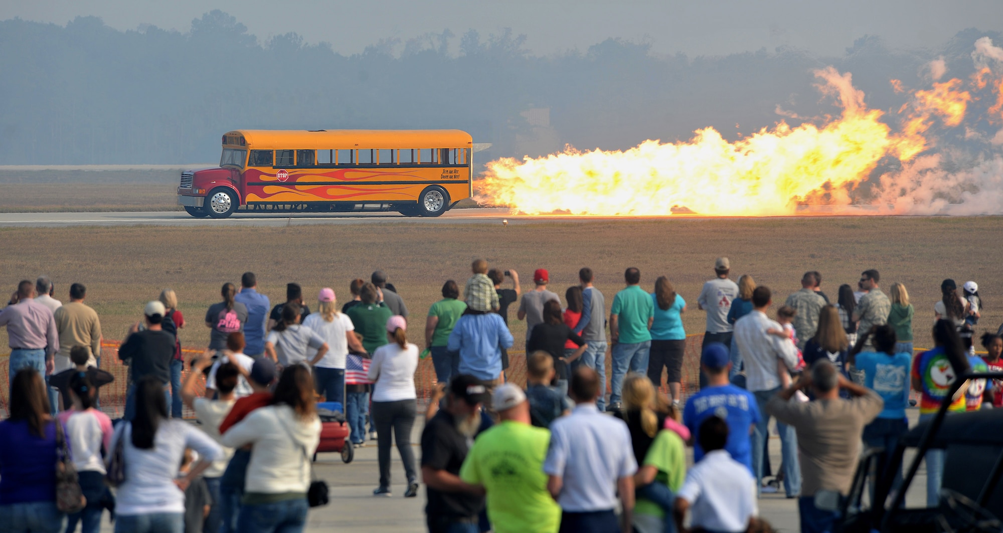MOODY AIR FORCE BASE, Ga.  -- The jet bus speeds down the runway at the Community Appreciation Day Air Show Nov. 13. The top speed the bus clocked out at was 302 miles per hour. (U.S. Air Force photo/Airman 1st Class Joshua Green)(RELEASED)

