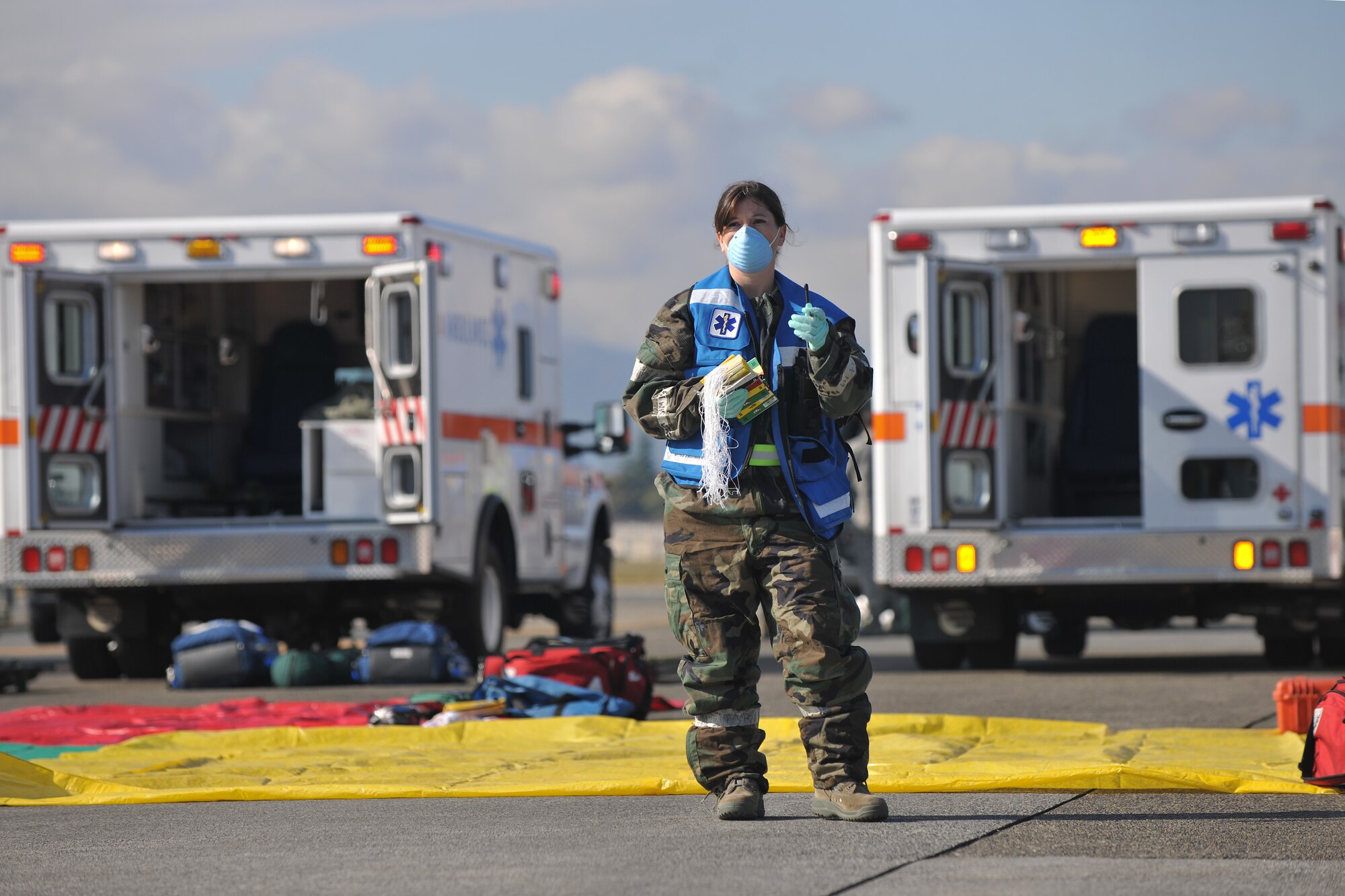 YOKOTA AIR BASE, Japan -- Captain Suzanne Depaulo, 374th Medical Operations Squadron, waits for a simulated patient so that she can perform TRIAGE here Nov. 16 during an Emergency Management Exercise aimed to ensure Team Yokota is prepared to respond at a moment's notice. ( (U.S. Air Force photo/Osakabe Yasuo)