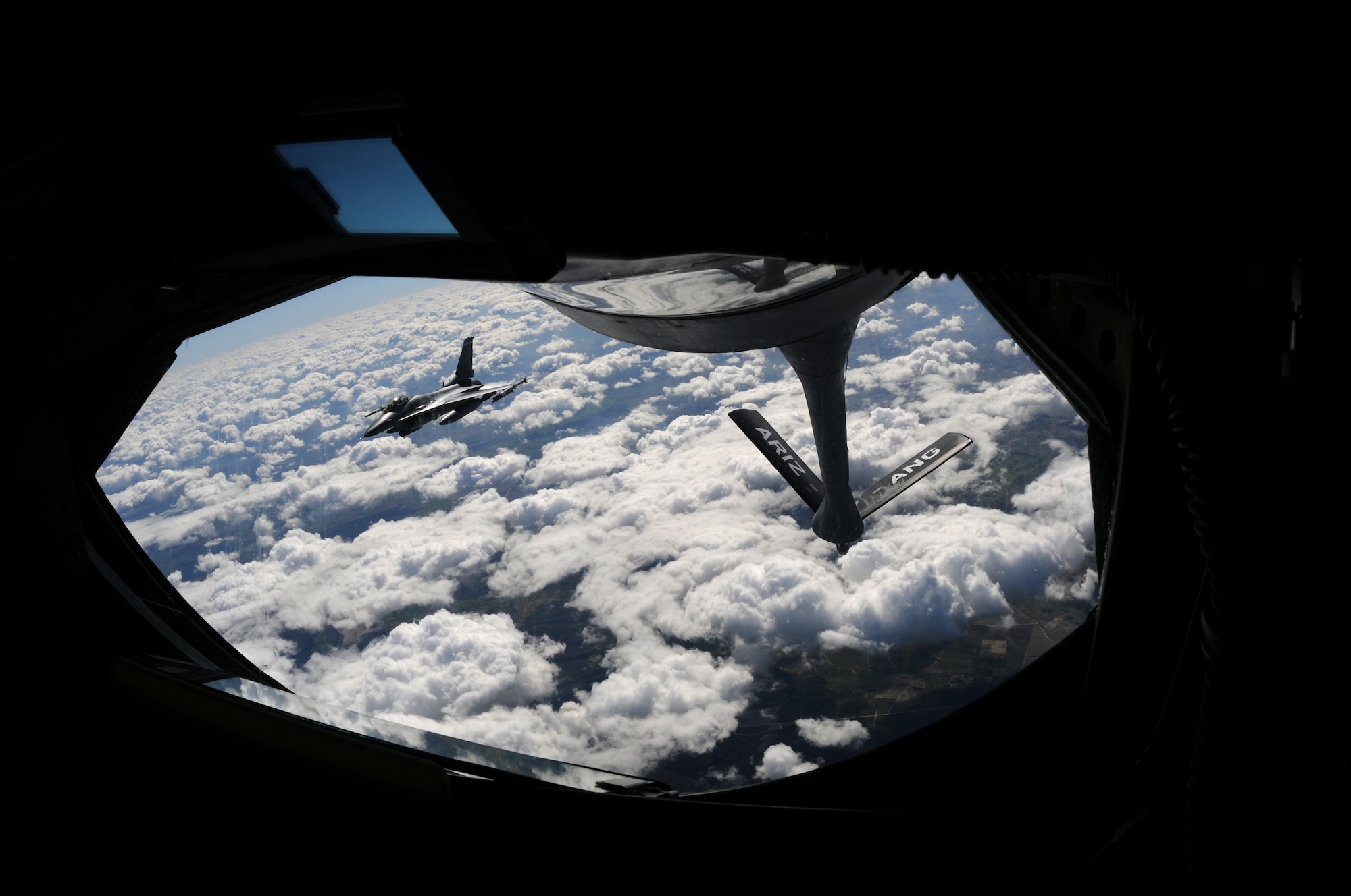 A U.S. Air Force F-16 Fighting Falcon from the 140th Fighter Wing, Buckley, Colo., approaches the boom of a KC-135 Stratotanker from the 161st Air Refueling Wing, Phoenix, Ariz., November 12, 2010, near Natal, Brazil. Both wings are participating CRUZEX V, or Cruzeiro Do Sul (Southern Cross).  CRUZEX is a multi-national combined exercise involving the Air Forces of Argentina, Brazil, Chile, France and Uruguay, and observers from numerous other countries with more than 82 aircraft and almost 3,000 Airmen involved.  U.S. Air Force Photo by Master Sgt. Kelly M. Deitloff