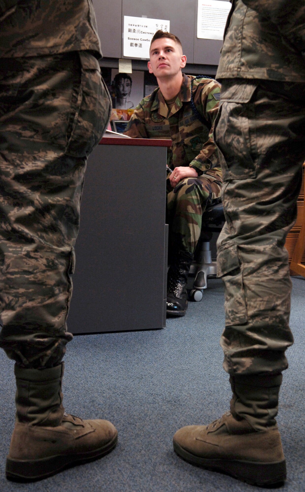 FAIRCHILD AIR FORCE BASE, Wash. -- Survival, evasion, resistance and escape graduates check in with Staff Sergeant Thomas Locke, 66th Training Squadron military training leader, to review their plans for departure Nov. 5, 2010 at the SERE technical training school dormitory at Fairchild Air Force Base. The 66th TRS falls under the 336th Training Group. The 336th TRS is a tenant unit at Fairchild responsible for the majority of survival, evasion, resistance and escape training in the Air Force. (U.S. Air Force photo/Airman 1st Class Natasha E. Stannard)