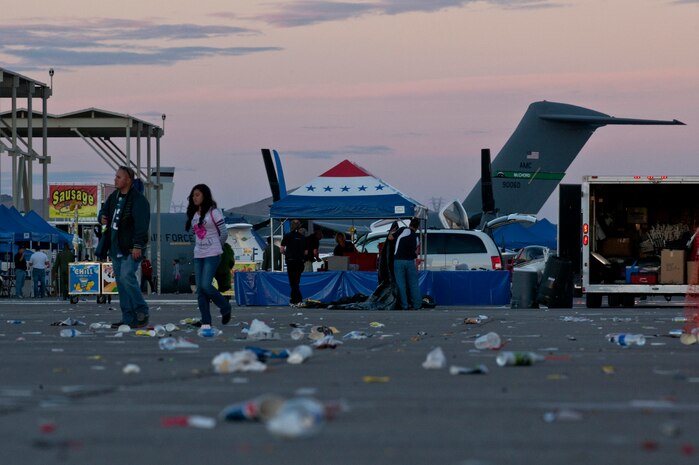 NELLIS AIR FORCE BASE, Nev. --  Local Las Vegas, Nev., venders and spectators pack up their belongings and look for the closest exit as the 2010 Aviation Nation Nellis Open House concludes Nov. 14.  The Nellis Open House is annually the largest free event in Nevada with an estimated 140,000 people during the two day event. (U.S. Air Force photo by Tech. Sgt. Michael R. Holzworth)(Released)