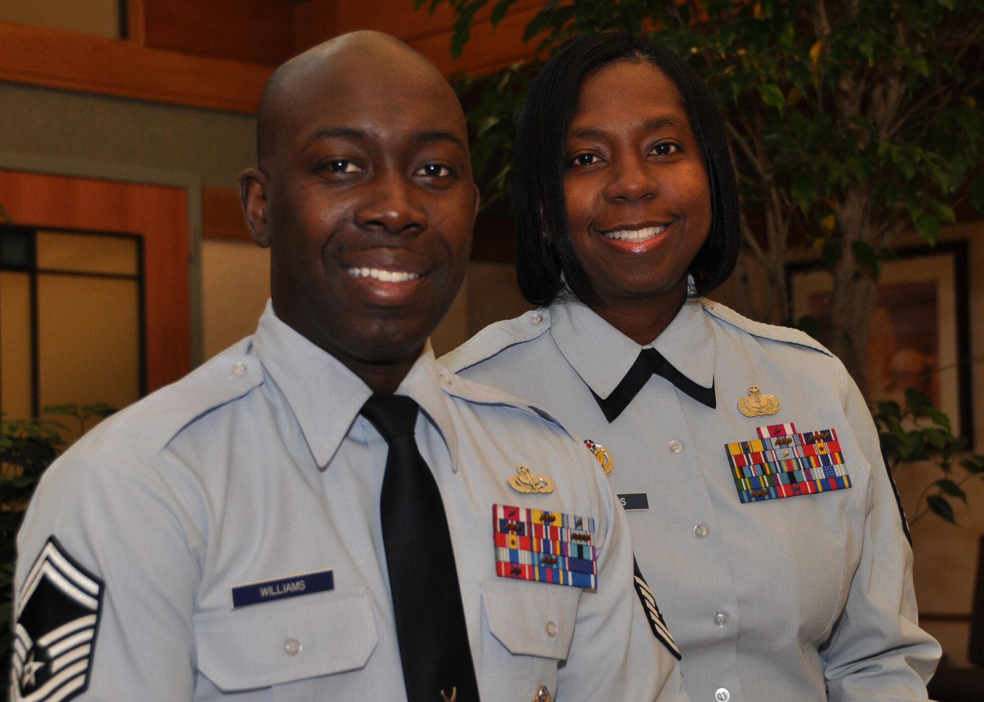 Senior Master Sgts. Tyrone and Michelle Williams are assigned to Air Force Mortuary Affairs Operations at Dover Air Force Base, Del. This is the first time the couple has been assigned to the same location. (U.S. Air Force photo/Christin Michaud) 