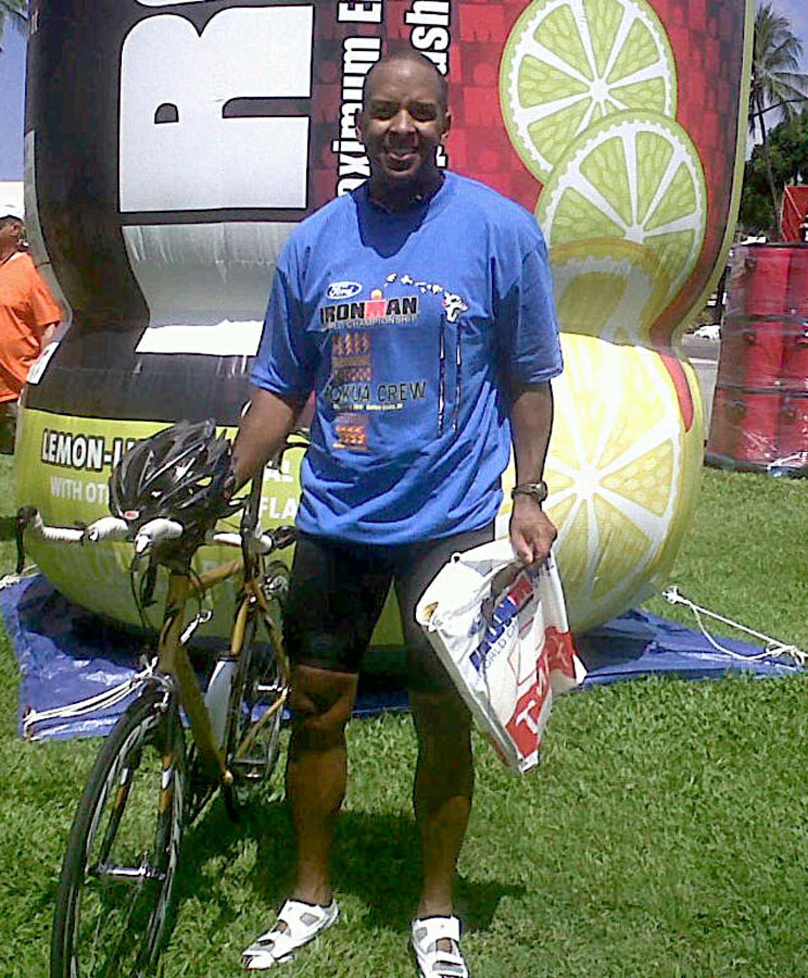 KONA, HAWAII - One of our Reserve loadmasters - Senior Master Sgt. Derek Bryant, 728th Airlift Squadron, Joint Base Lewis-McChord Wash., got his hands on some medals at the recent Ironman competition in Hawaii. Of course, he was just a volunteer handing them out. Maybe next year Derek you can compete and earn one! (Courtesy photo)