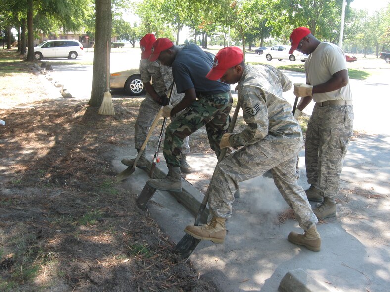 The 567th RED HORSE Squadron embarked on some self-help projects in November. From feft to right are Senior AirmenA Adam Stancil and Roy Ingram, and Staff Sgts. McAnthony Teaste and Quenton Jefferies. (USAF photo courtesy of 567 RHS)
