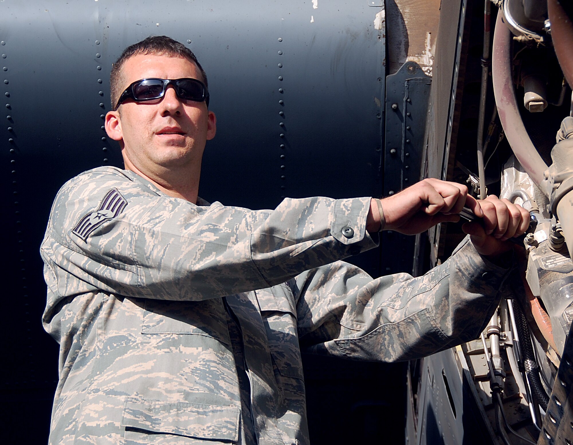 Staff Sgt. Rickey Kelly is deployed from the 19th Aircraft Maintenance Squadron; Little Rock Air Force Base, Ark.