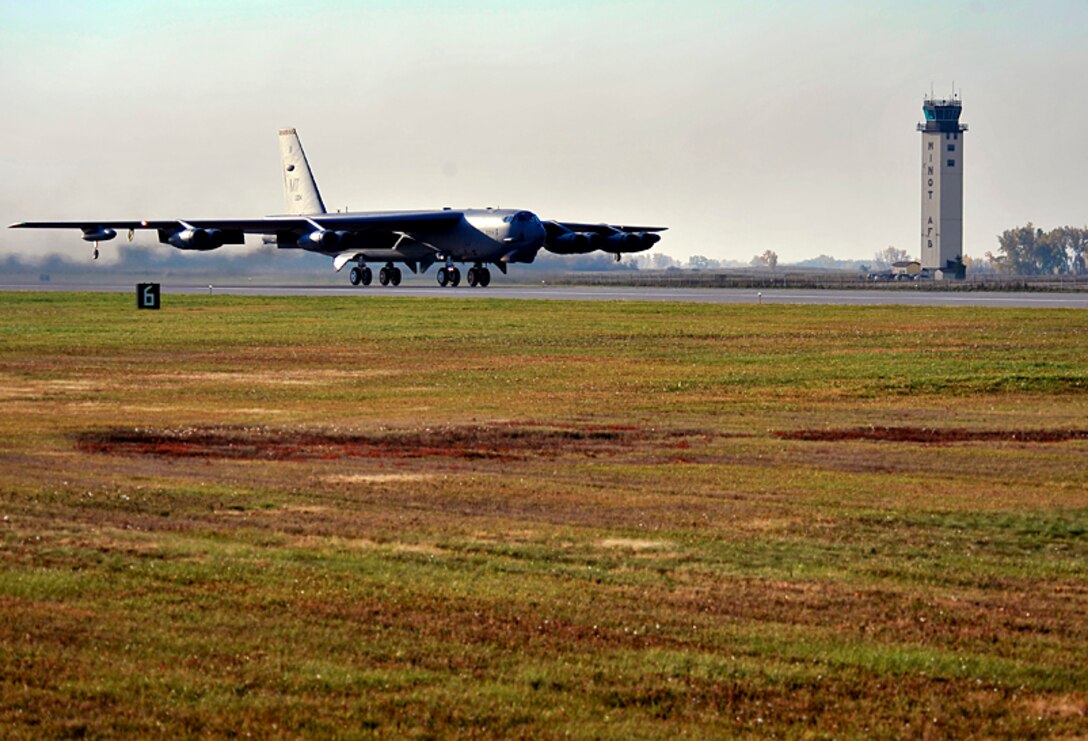 B-52 Stratofortresses, like the one shown here, from the 69th Bomb Squadron at Minot Air Force Base, N.D., are deploying to Andersen AFB, Guam, to support the U.S. Pacific Command’s continuous bomber presence.  (U.S. Air Force photo by Senior Airman Michael J. Veloz)