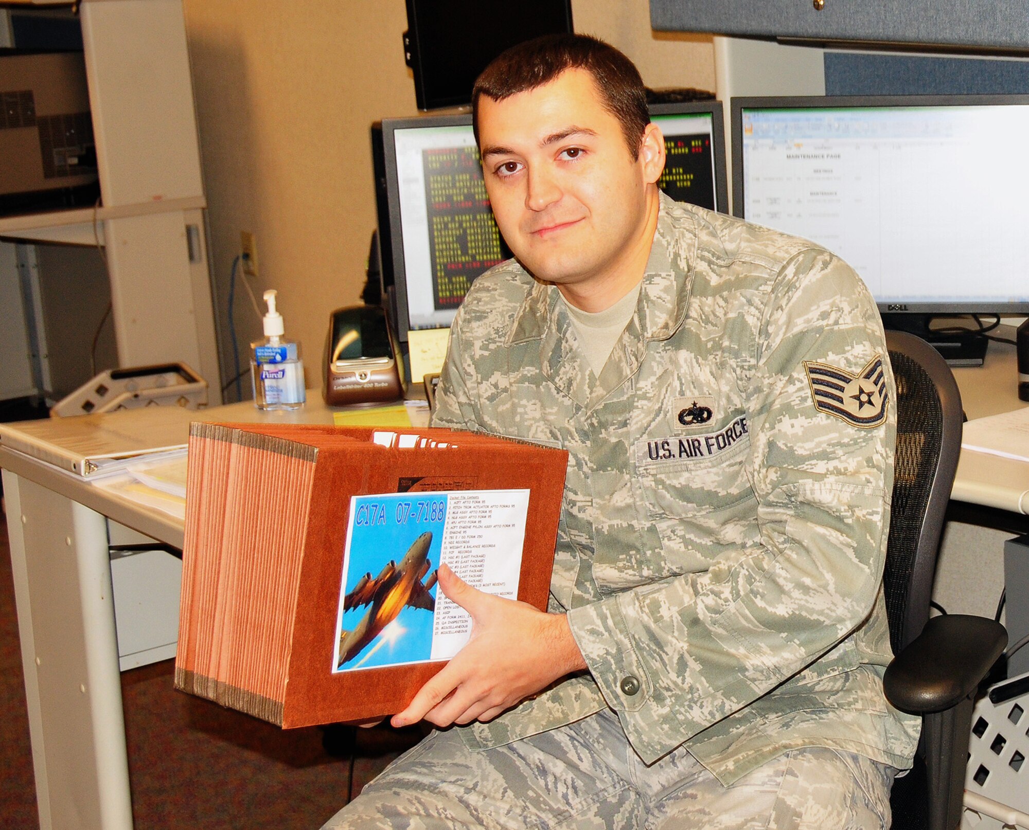 Staff Sgt. Wallace Kirtz, 437th Maintenance Operations Squadron aircraft maintenance scheduler (U.S. Air Force photo/Airman Jared Trimarchi)