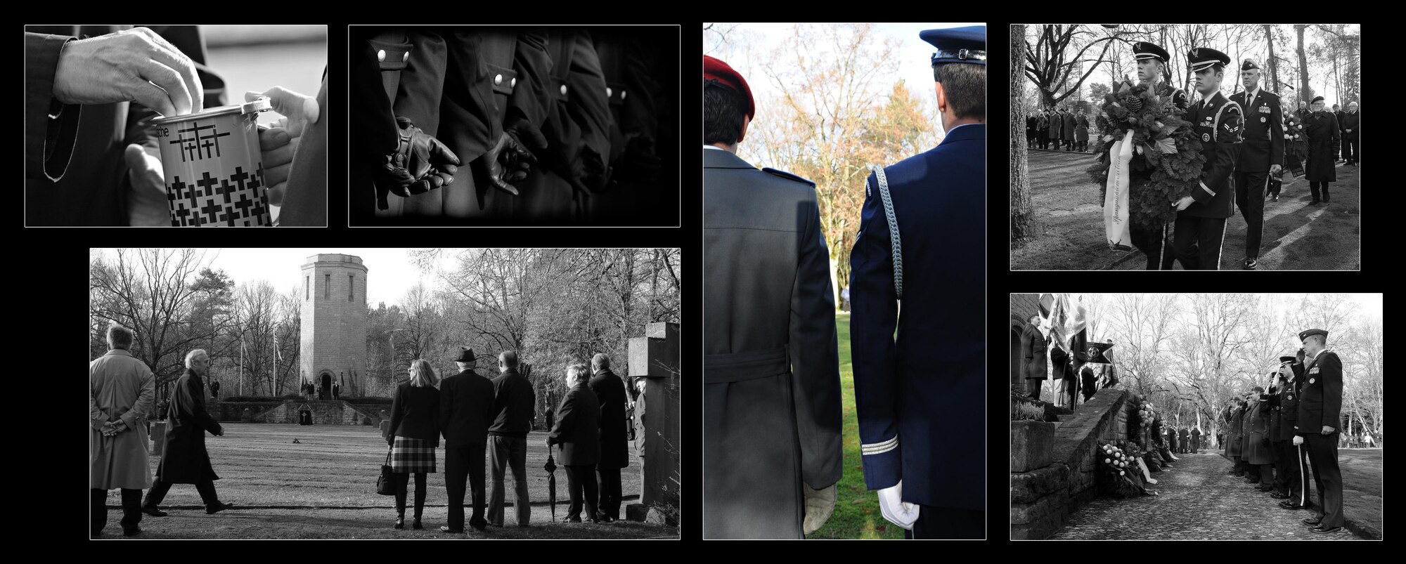 BITBURG, Germany – German and U.S. servicemembers as well as firefighters, police and government officials from the local area participate in a Volkstrauertag, or German National Day of Mourning, ceremony Nov. 11 to remember victims of war and tyranny. (U.S. Air Force photoillustration/Staff Sgt. Benjamin Wilson)