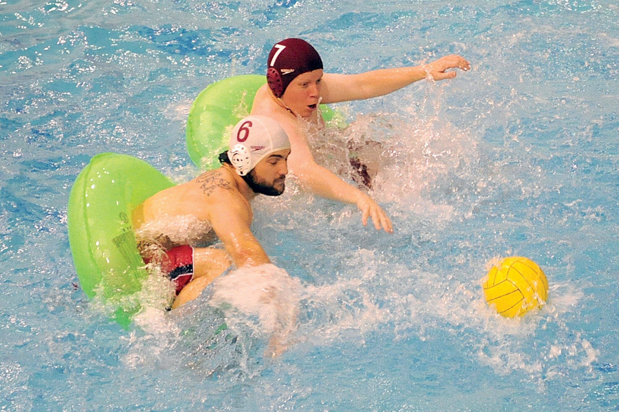 USARAK?s Walter Hicks (7) and BPFC?s Matt Oberlander scramble for a loose ball.
