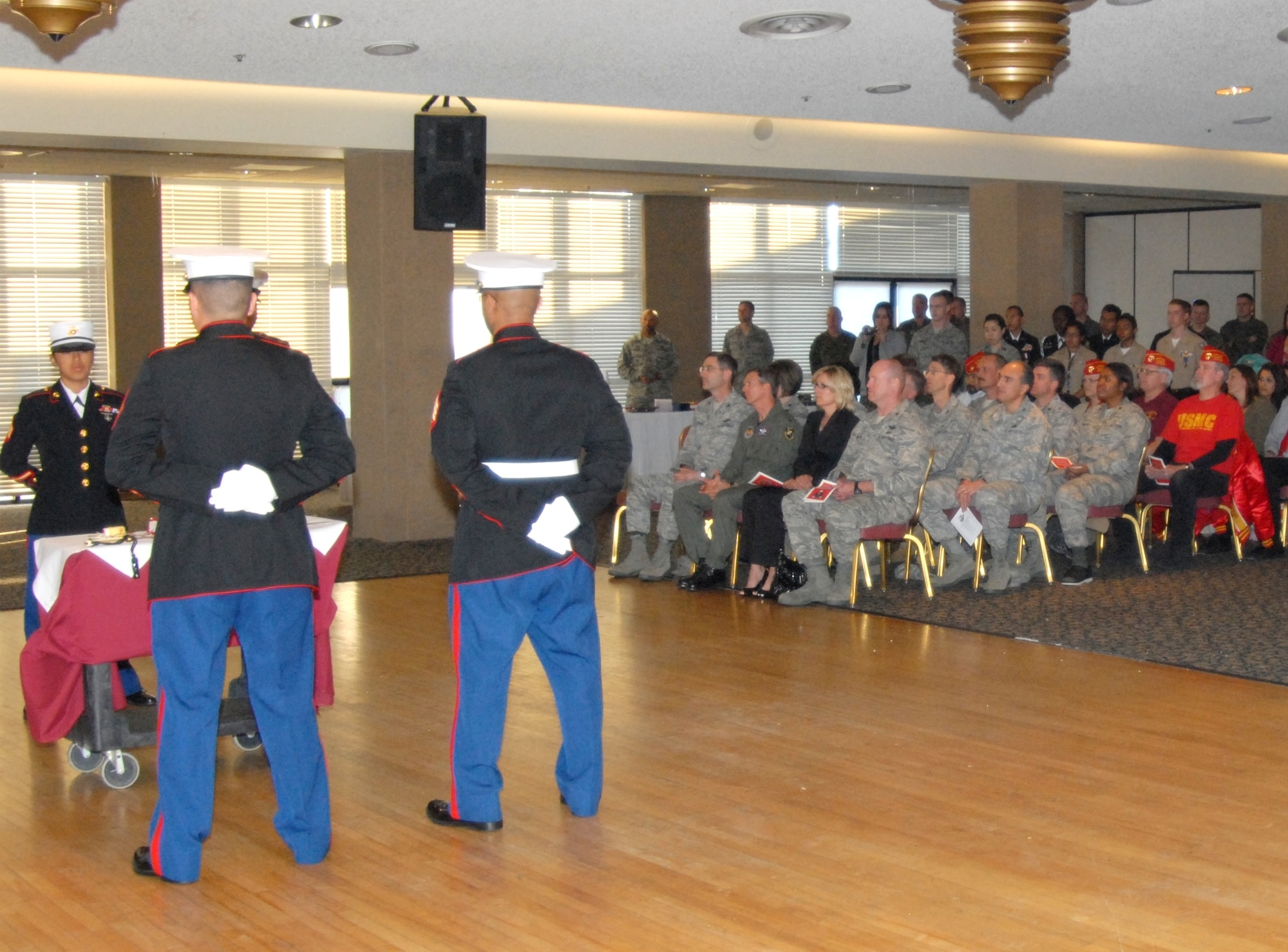 Edwards AFB leaders and USMC members gathered Nov. 10 at Club Muroc to celebrate the 235th U.S. Marine Corps birthday. (U.S. Air Force photo by Stephen K. Robinson)