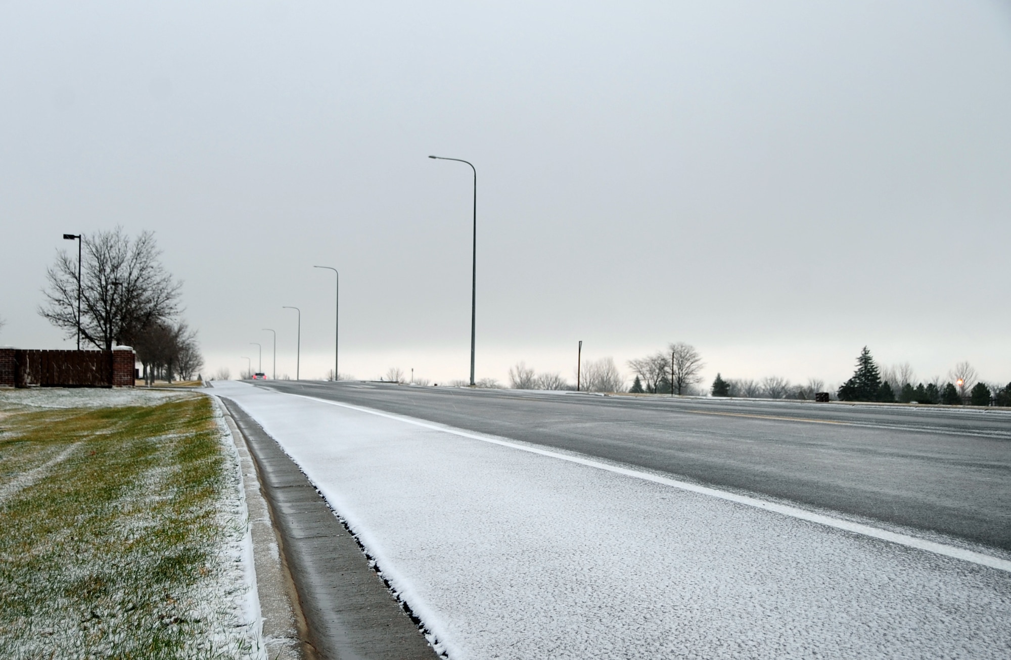 ELLSWORTH AIR FORCE BASE, S.D. - A light snow blankets Ellsworth AFB, Nov. 17.  With the winter season fast approaching, Airmen are highly encouraged to drive safe and keep emergency supplies on hand. (U.S. Air Force photo/Senior Airman Anthony Sanchelli)
