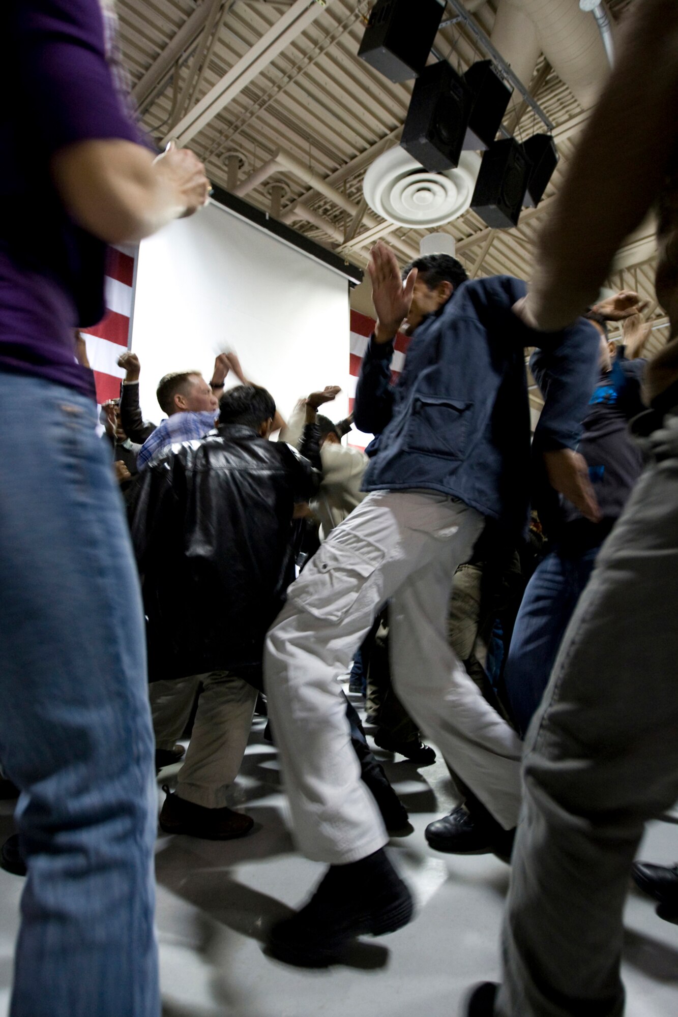 JOINT BASE ELMENDORF-RICHARDSON, Alaska - Dancing to hip-hop music, soldiers from the U.S. and Indian Army enjoy their last social event together. (U.S. Air Force Photo/Percy Jones)