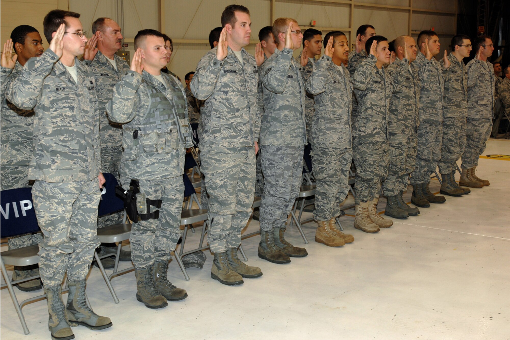 GRISSOM AIR RESERVE BASE, Ind. -- Newly promoted staff sergeants recite a noncommissioned officer pledge during a special ceremony held Nov. 6. During the ceremony, the Airmen were inducted into the noncommissioned officer ranks and were given certificates of promotion. (U.S. Air Force photo/Senior Airman Carl Berry)
