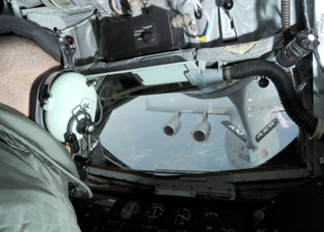 Airman 1st Class Ronnie Echavarria flies the boom of a KC-135 Stratotanker toward a C-17 Globemaster III Nov. 12, 2010, over Germany. The C-17 is from the Heavy Airlift Wing at Papa Air Base, Hungary. Airman Echavarria is a 351st Air Refueling Squadron KC-135 boom operator. (U.S. Air Force photo/Senior Airman Tabitha M. Lee)