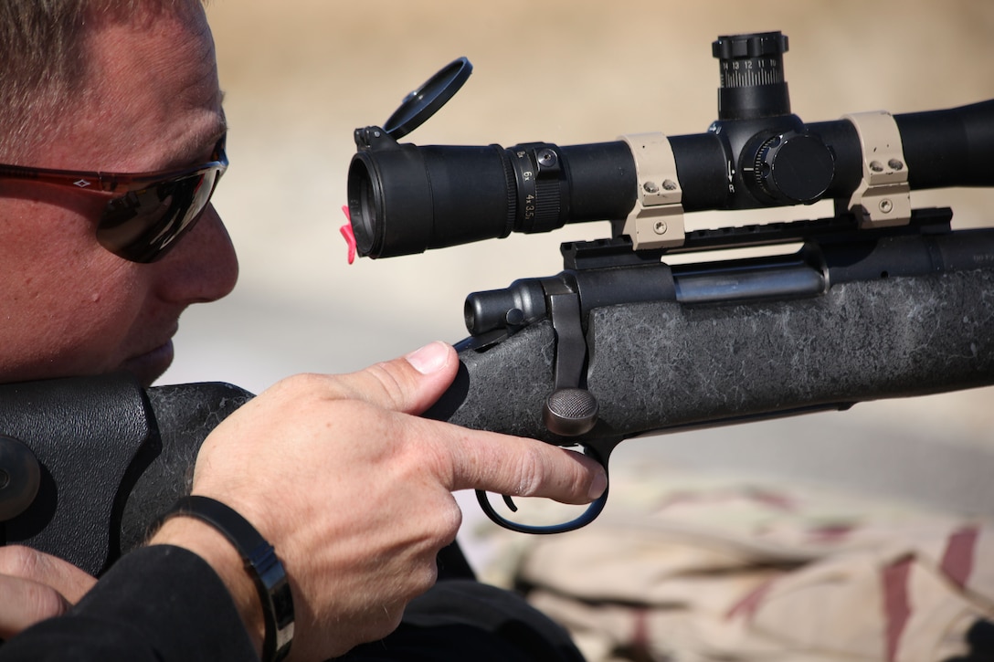 Corporal Isaac Hanson with 3rd Battalion, 4th Marine Regiment, steadies his high powered rifle at the Combat Center Rifle Range, during the  51st Annual Twentynine Palms NRA Long Range Regional tournament Nov. 17.