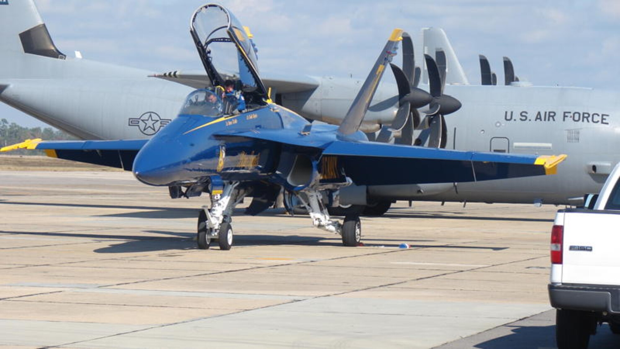 Members of the Blue Angles, the U.S. Navy air demonstration team, visited Keesler Nov. 18, 2010, for a preseason site visit. While here members surveyed Keesler’s airfield, ramp setup and base accommodations in preparation for Keesler’s “Angels Over the Bay” air show and open house which will take place March 19 and 20, 2011. (U.S. Air Force photo by Mr. Justin Cooper/ released) 