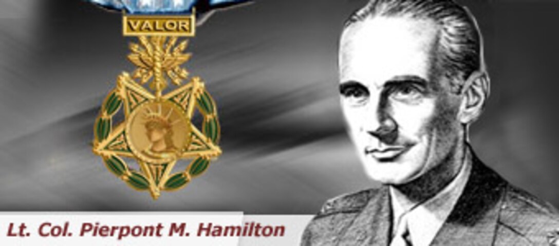 Lt. Col. Pierpont  M. Hamilton volunteered for a perilous mission to go through enemy lines to convince the Vichy French to stop their hostilities and unite with the Allies with Col. Demas Craw. His actions saved untold American lives in the campaign to overtake French Morrocco, earning him the Medal of Honor along with Colonel Craw. (U.S. Air Force illustration) 