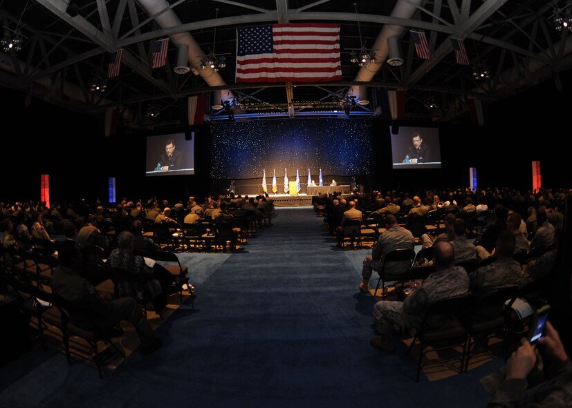 Bryan Bender, National Security Correspondent for The Boston Globe, speaks about the news media's perception of the nuclear enterprise, during the Air Force Global Strike Command Technology and Innovation Symposium at the Shreveport Convention Center in Shreveport, La., Nov. 17. The two-day symposium was an opportunity to develop insight into the nuclear deterrence and global strike missions as well as exchange ideas with industry and academia that support the Air Force's newest command. (U.S. Air Force photo/Airman 1st Class Sean Martin)
