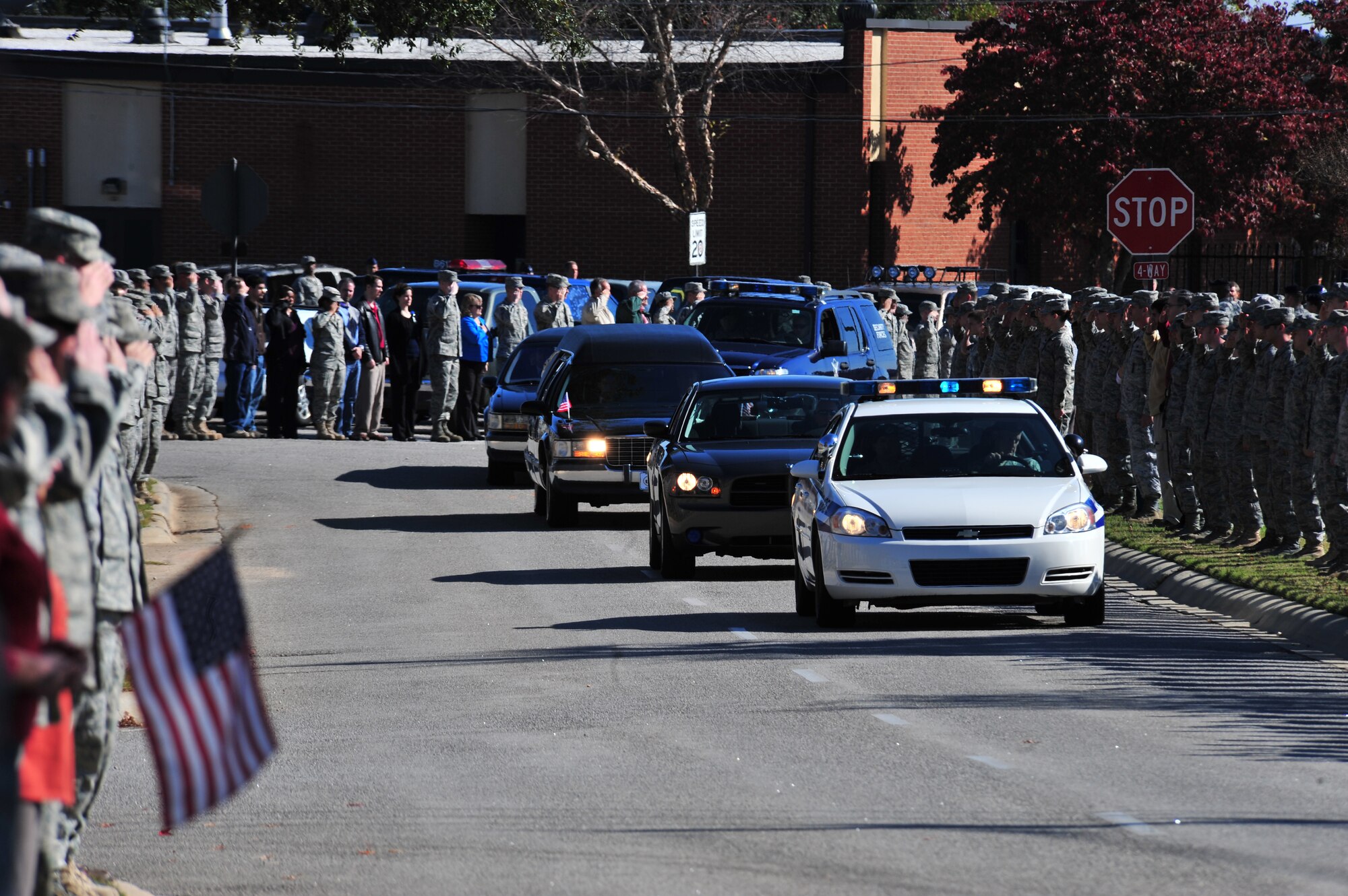 SHAW AIR FORCE BASE, S.C.--  Thousands of Team Shaw members lined the streets Nov. 18 to pay their last respects to a fallen Airman from Dalzell, S.C. Staff Sgt. Andrew Bubacz, 97th Communications Squadron, Altus Air Force Base, Okla. died Nov. 12, 2010, while deployed to Nuristan, Afghanistan on a provincial reconstruction team. Dalzell is just north of Shaw. (U.S. Air Force photo/ Airman 1st Class Amber E. Jacobs)