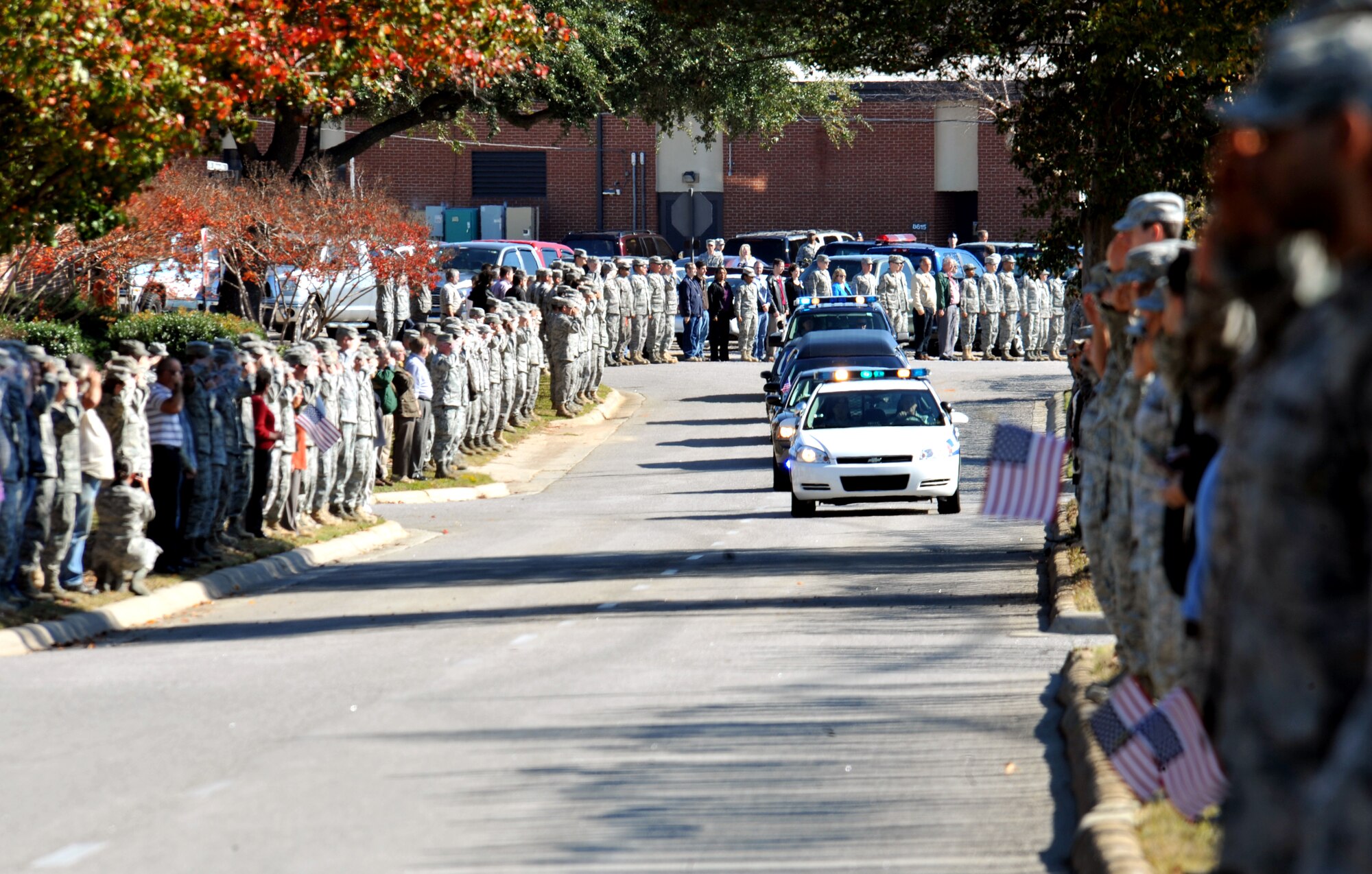 101118-F-4406D-083 SHAW AIR FORCE BASE, S.C. -- Thousands of Team Shaw members lined the streets Nov. 18 to pay their last respects to a fallen Airman from Dalzell, S.C.  Staff Sgt. Andrew Bubacz, 97th Communications Squadron, Altus Air Force Base, Okla. died Nov. 12, 2010, while deployed to Nuristan, Afghanistan on a provincial reconstruction team. Dalzell is just north of Shaw. (U.S. Air Force photo/ Airman 1st Class Tabatha L. Duarte)