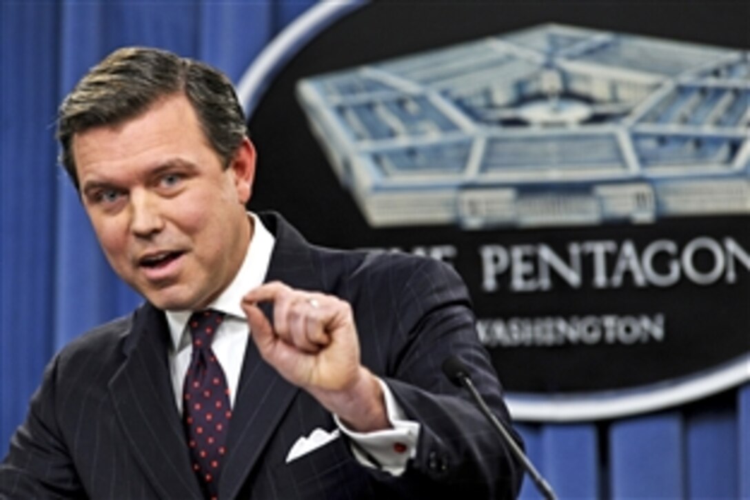 Pentagon Press Secretary Geoff Morrell briefs the press on several issues at the Pentagon, Nov. 18, 2010.