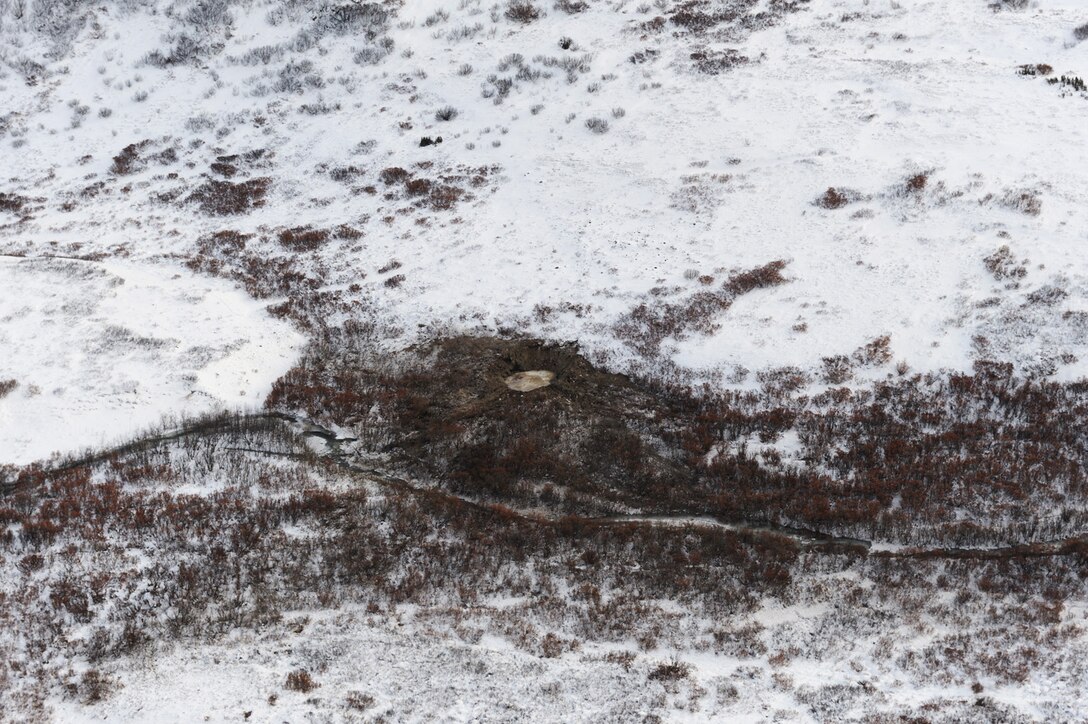 November 17, 2010 - Aerial view of the F-22 crash site located approximately 100 miles north of Anchorage, Alaska.
Released; U.S. Air Force photo by Air Force Master Sgt. Jeremiah Erickson