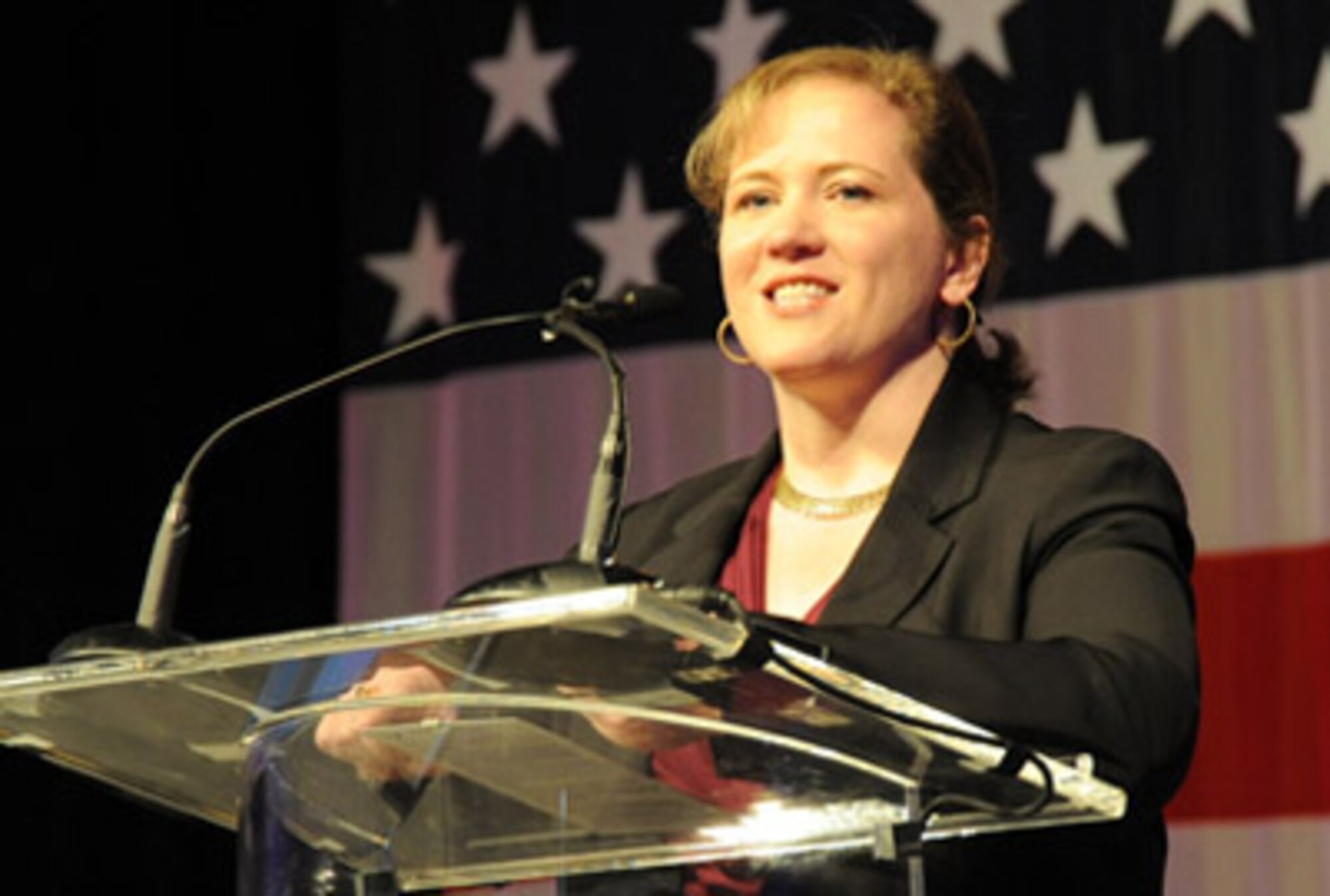 Undersecretary of the Air Force Erin C. Conaton discusses how critical the Air Force nuclear and global strike missions are to the United states during the Air Force Global Strike Command Technology and Innovation Symposium Nov. 17, 2010, in Shreveport, La. Ms. Conaton emphasized that the strengthening the nuclear enterprise is a top priority for Air Force leaders. (U.S. Air Force photo/Lou Hernandez)