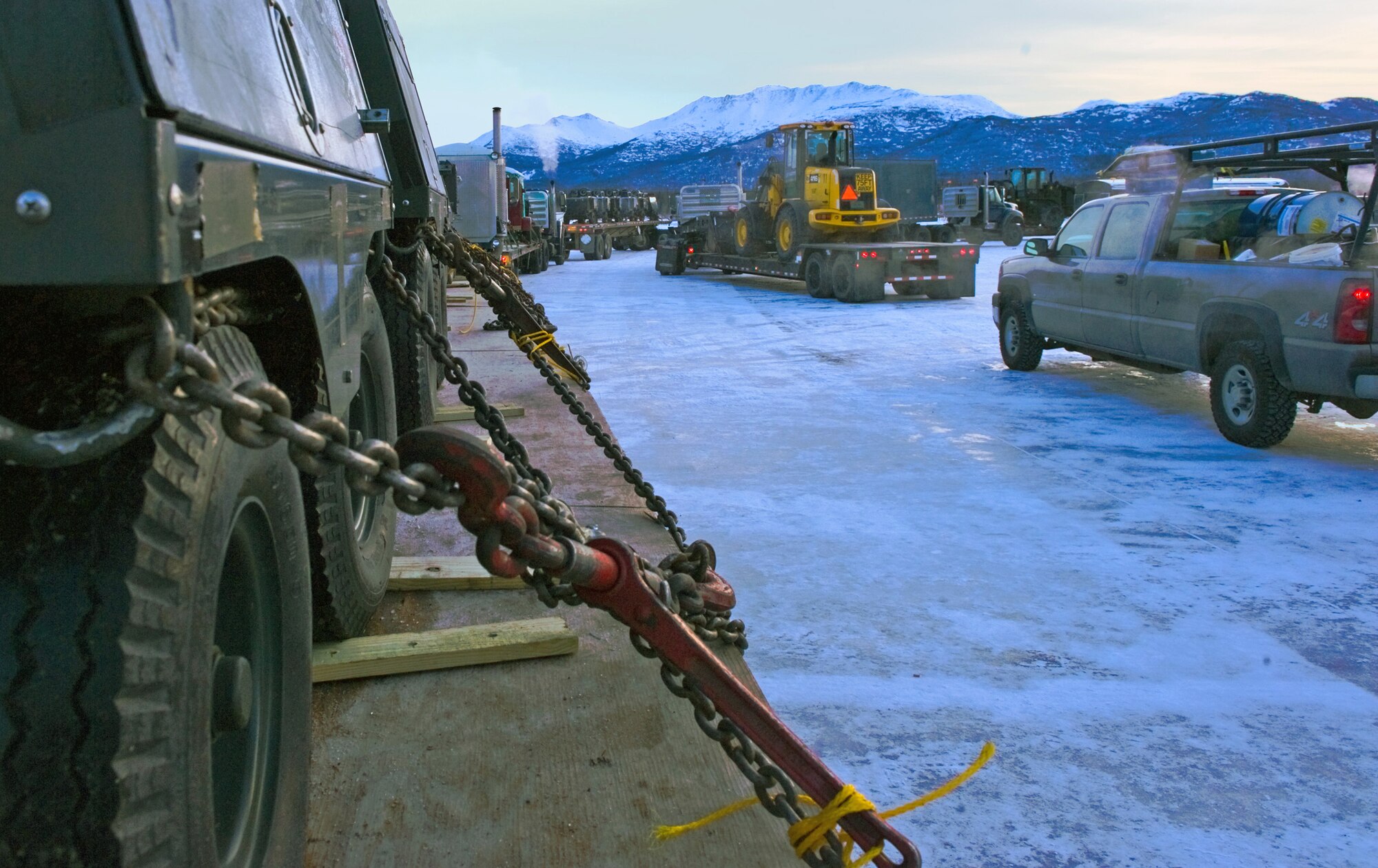 Members of the Army, Air Force, Alaska National Guard along with several other state assets, delivered materials Nov. 18, 2010, at Joint Base Elmendorf-Richardson, Alaska. The effort was in support of the rescue mission for a JB Elmendorf F-22 Raptor pilot. The crash site is approximately 100 miles north of Anchorage. (U.S. Air Force photo)
