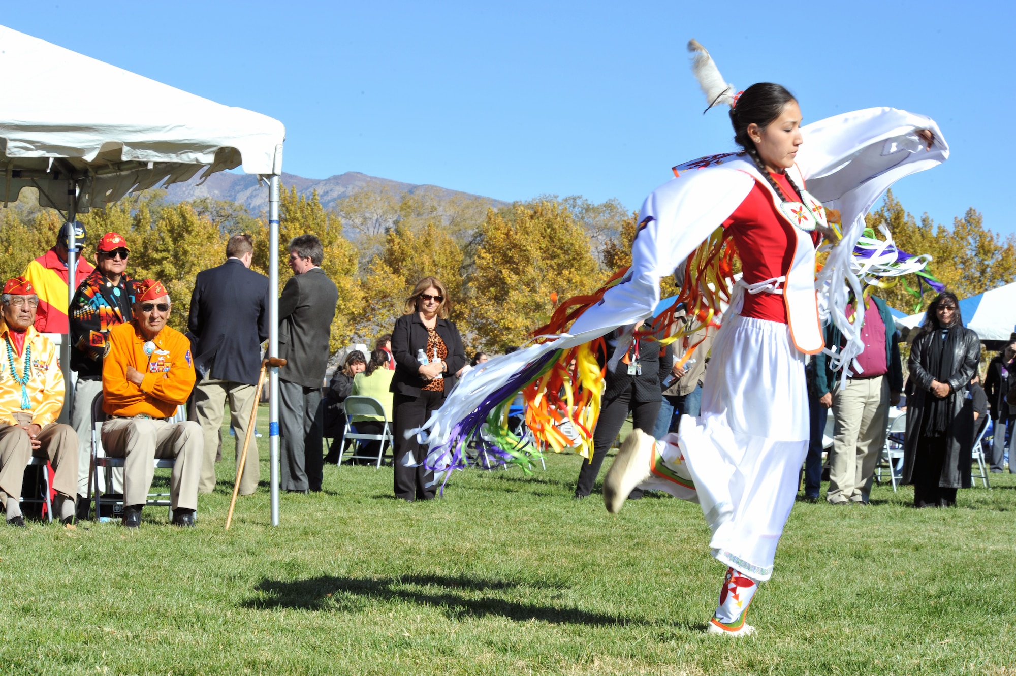 Alilee Bah Church, performs a traditional Native American butterfly dance during a ceremony Nov. 10, 2010, at Kirtland Air Force Base, N.M., honoring veterans and celebrating Native American Heritage Month. (U.S. Air Force photo)