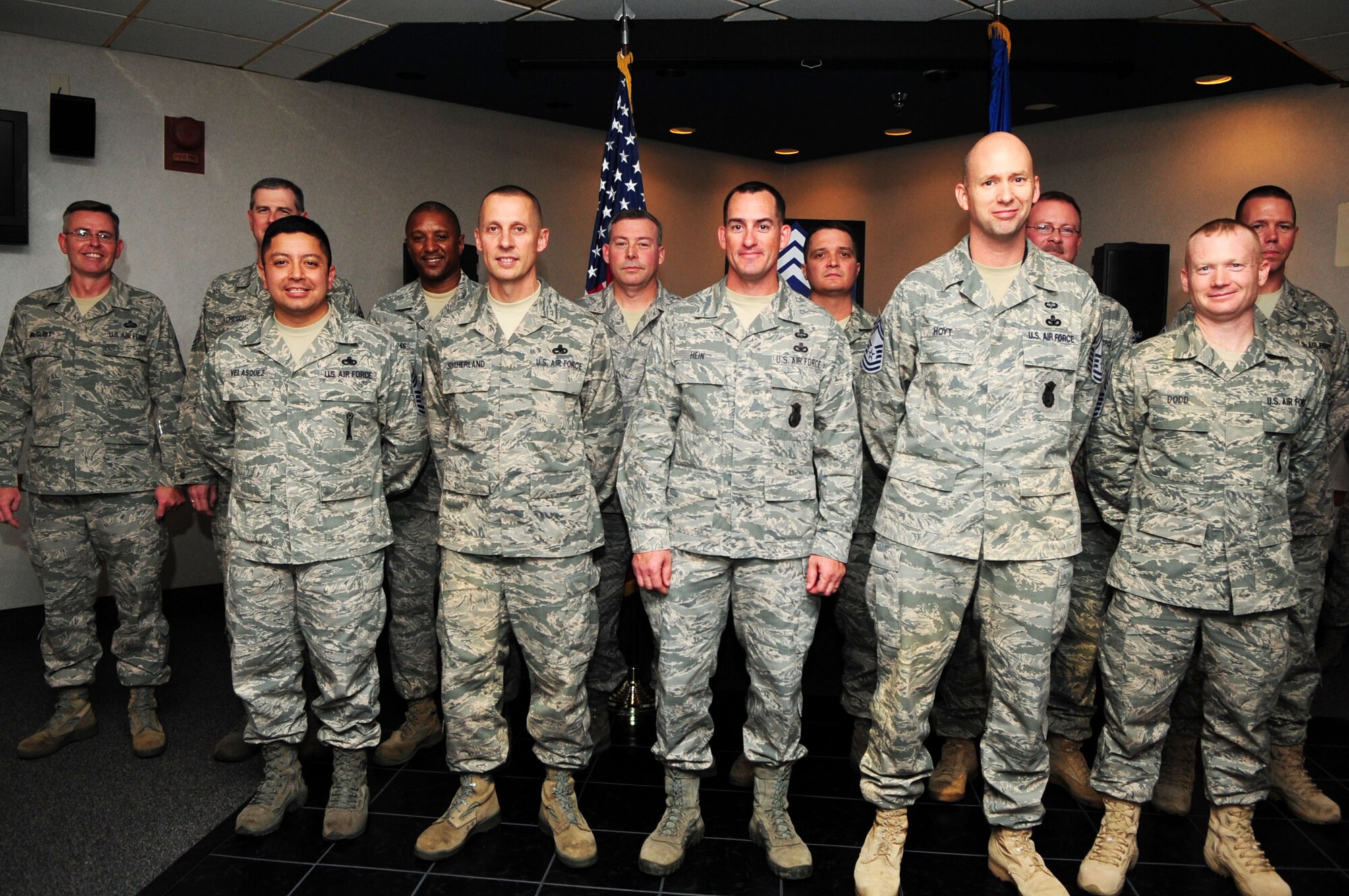 Barksdale Air Force Base’s newest chief master sergeant selects are recognized during the chief selection party at the Stripes Lounge located here Nov. 18. The selectees were among 504 that were chosen from 2,287 eligible senior master sergeants with a selection rate of 22.04 percent. (U.S. Air Force photo/Senior Airman Joanna M. Kresge)
