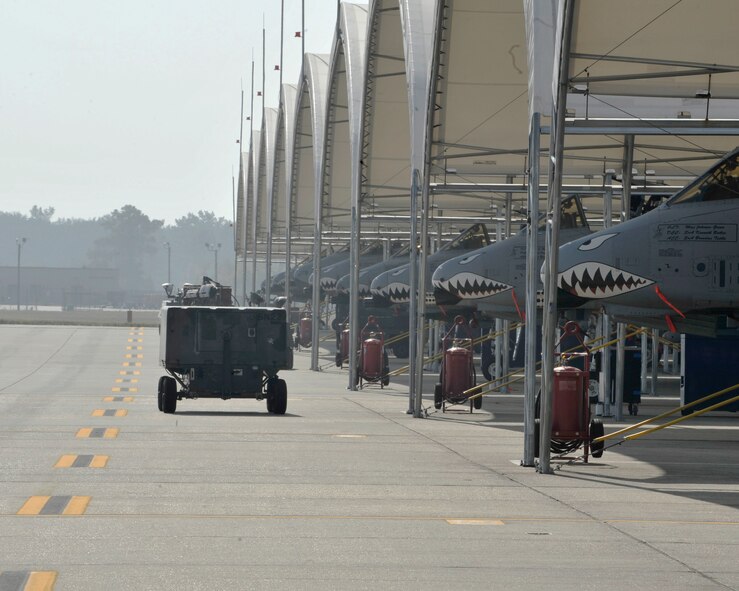 MOODY AIR FORCE BASE, Ga. -- Smoke fills the airspace around Moody as a swamp fire continues to burn in Clinch County, Ga. The fire has been burning for nearly two weeks, causing a cloud of smoke to engulf the base. All flying operations were cancelled for Nov. 19. Flying operations will resume when visibility increases and the smoke clears the airspace. (U.S. Air Force photo by Airman 1st Class Benjamin Wiseman)(RELEASED)