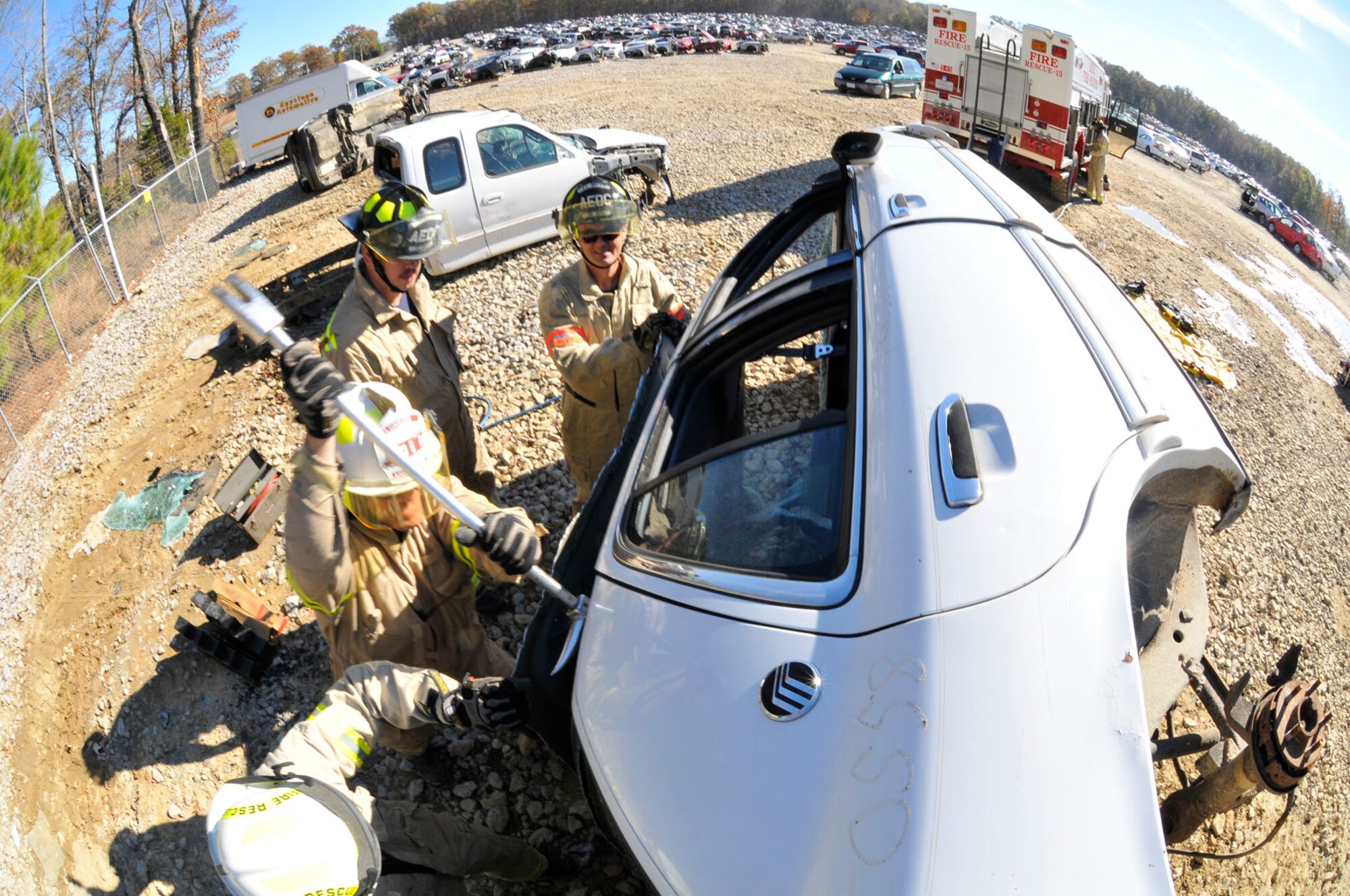 (left to right) Rescue Crew Chief Charlie Armstrong, Assistant Fire Chief Tom Lombard, Firefighter Marvin Greeson, Driver/Operator Lonnie Brown.