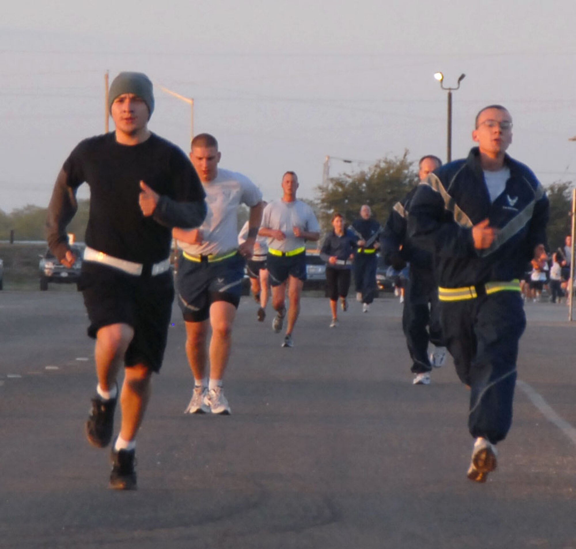 GOODFELLOW AIR FORCE BASE, Texas-- Airman tackle the last stretch of the annual Turkey Trot Fun Run/Walk at the triangle here Nov. 10. More than 30 Airmen participated in the two-mile run. (U.S. Air Force photo/Airman 1st Class Jessica D. Keith) 