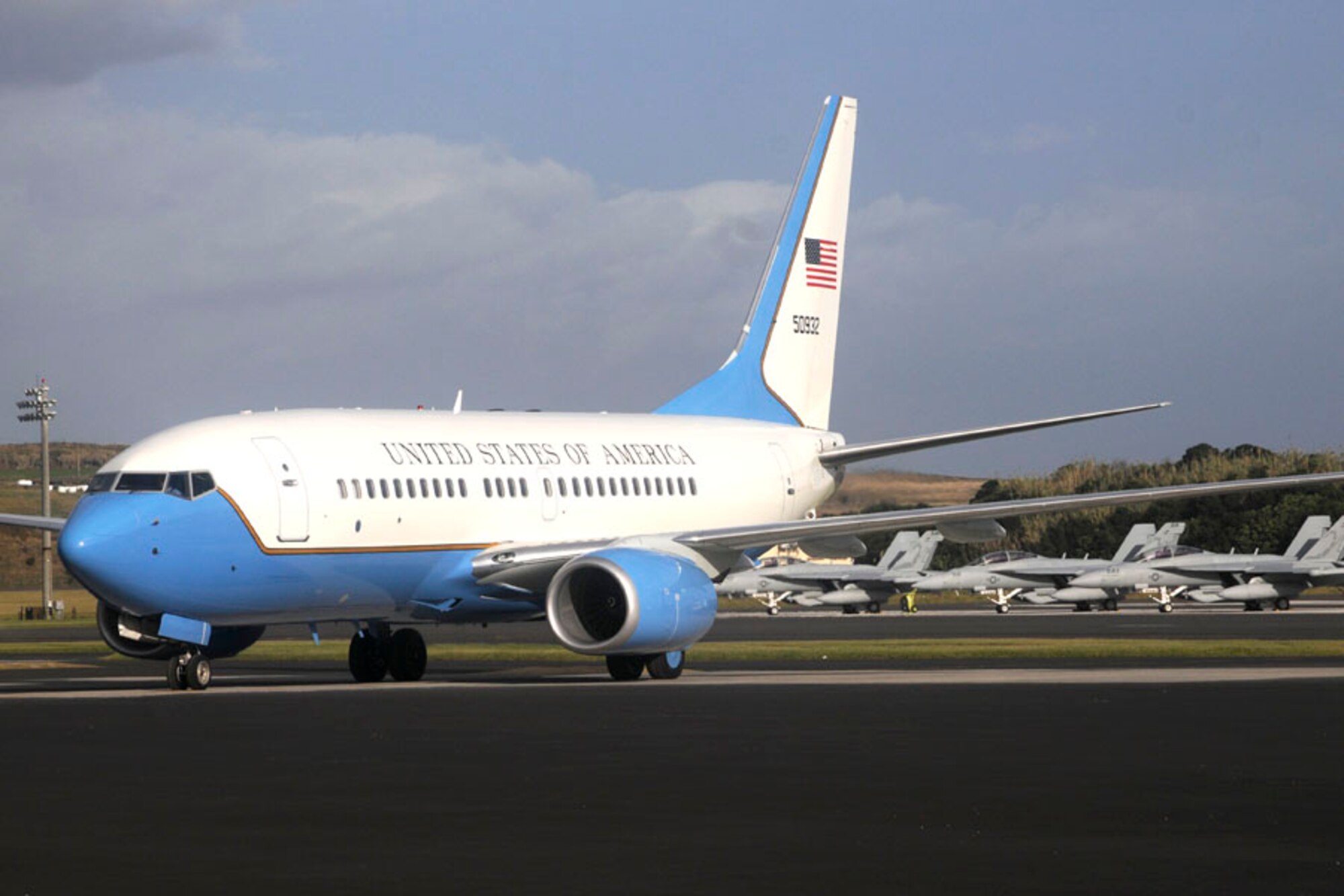 On Nov. 15, 2010, a C-40C from the 932nd Airlift Wing, Scott Air Force Base, Ill., departs Lajes Field as part of a training mission.  The 729th Air Mobility Squadron and 65th Logistics Readiness Squadron serviced the airplane for trash, water and fuel.  (Photo by Tech. Sgt. Chyrece Campbell)