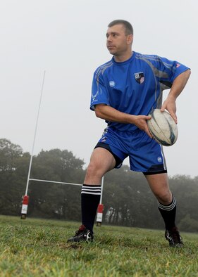 RAF MILDENHALL, England -- Tech. Sgt. Jammey Tipper-Booth, from the 100th Civil Engineer Squadron, was the only U.S. Air Force in Europe representative at the Armed Forces Rugby Championships held at Fort Benning, Ga. Sergeant Tipper-Booth was only introduced to the sport some 2 ½ years ago after responding to a base-wide campaign looking for players. ((U.S. Air Force photo by Senior Airman Tabitha M. Lee)