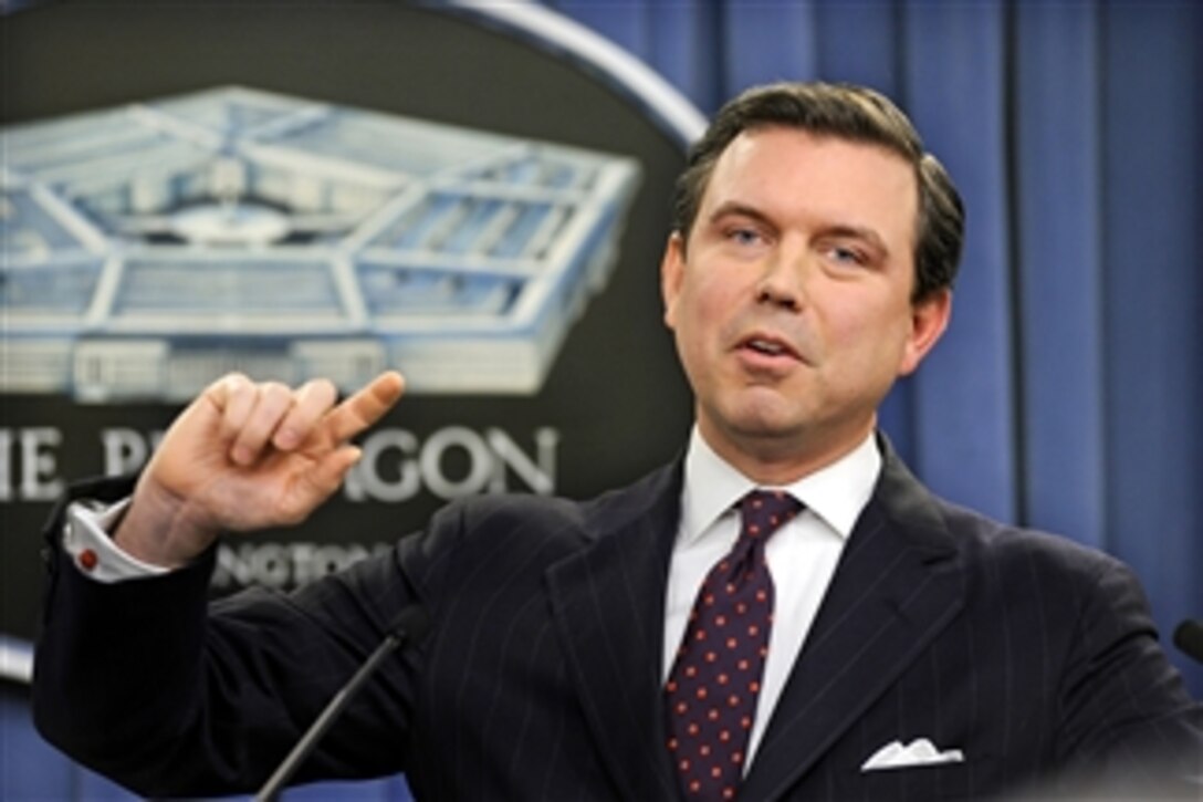 Pentagon Press Secretary Geoff Morrell responds to a reporter's question during a Pentagon press briefing on Nov. 18, 2010.  