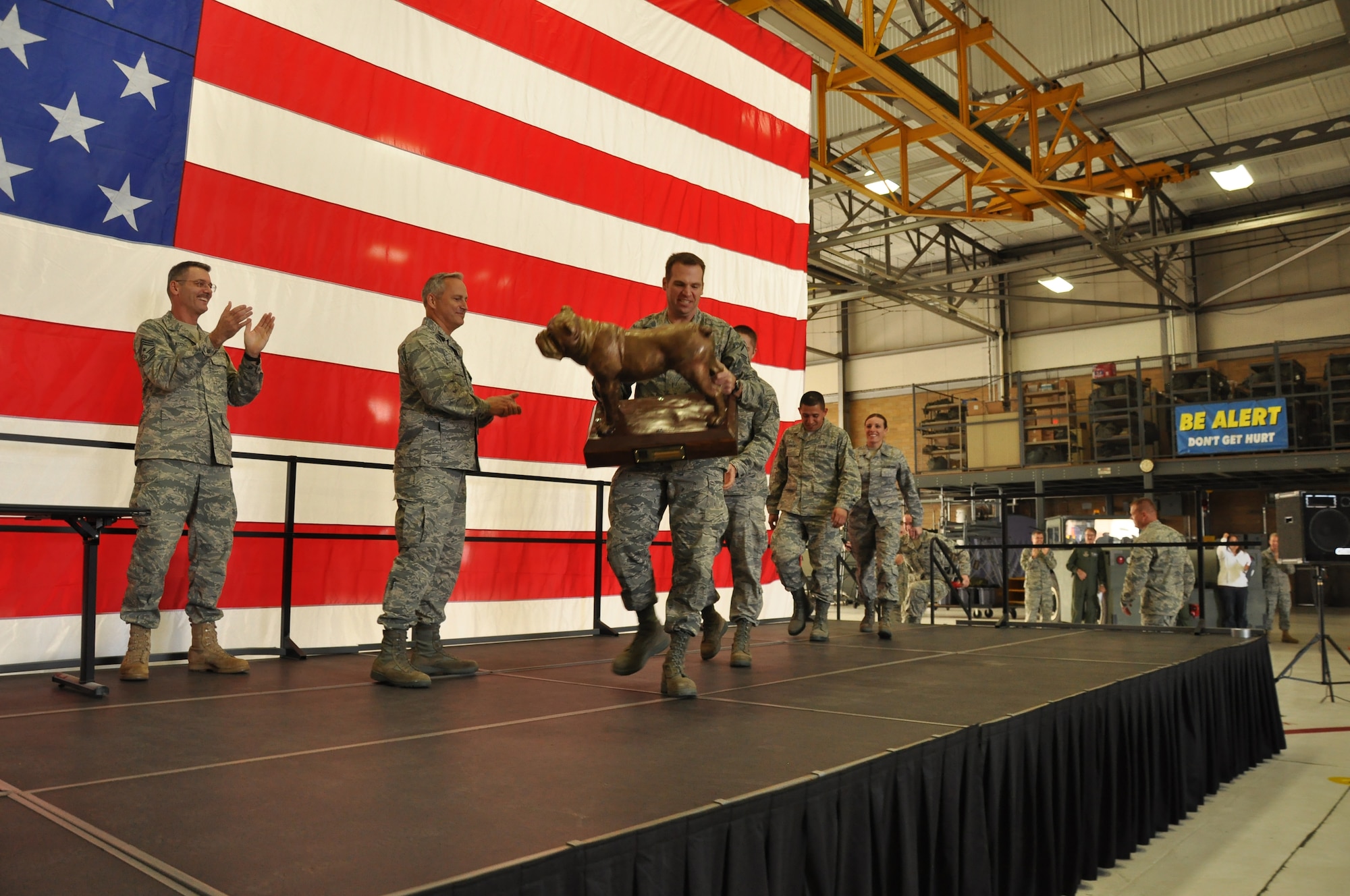 Members of the 934th Airlift Wing Arial port Squadron are recognized for Wining the first DAWGS competition at Dobbins ARB Gerorgia. (Air Force Photo/TSgt Bob Sommer)