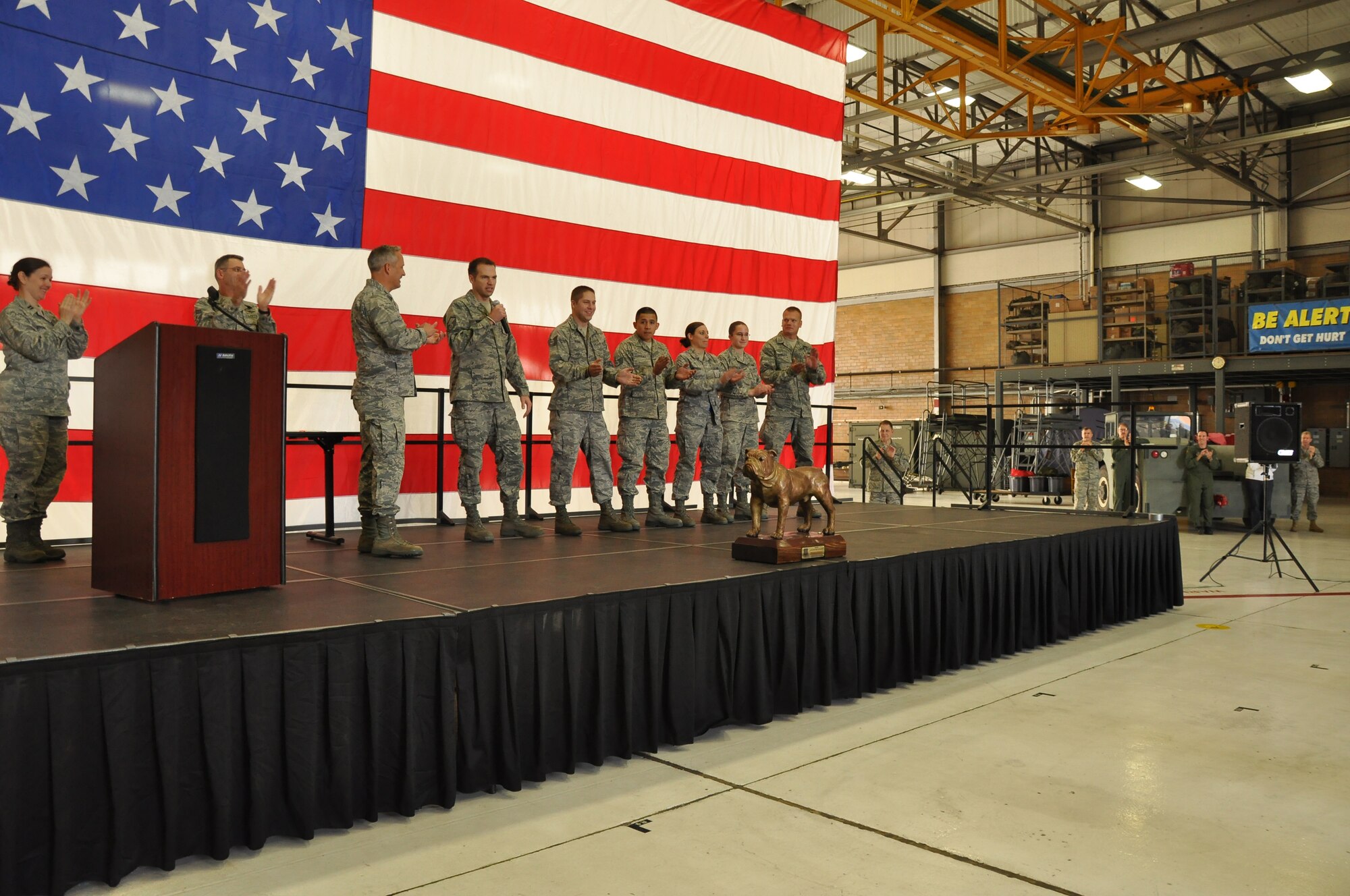 Members of the 934th Airlift Wing Arial port Squadron are recognized for Wining the first DAWGS competition at Dobbins ARB Gerorgia. (Air Force Photo/TSgt Bob Sommer)