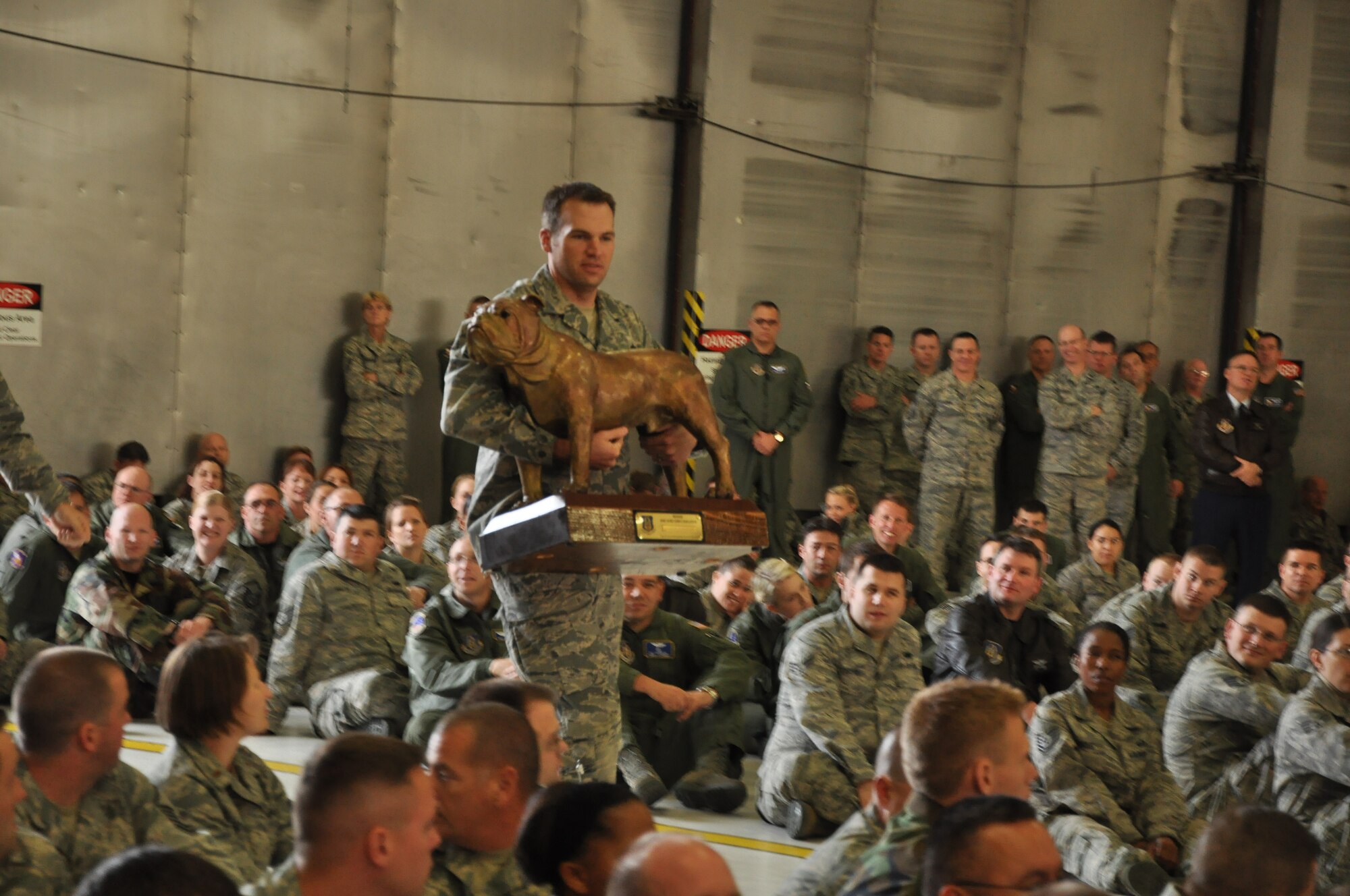 Members of the 934th Airlift Wing Arial port Squadron are recognized for Wining the first DAWGS competition at Dobbins ARB Gerorgia. (Air Force Photo/TSgt Bob Sommer)
