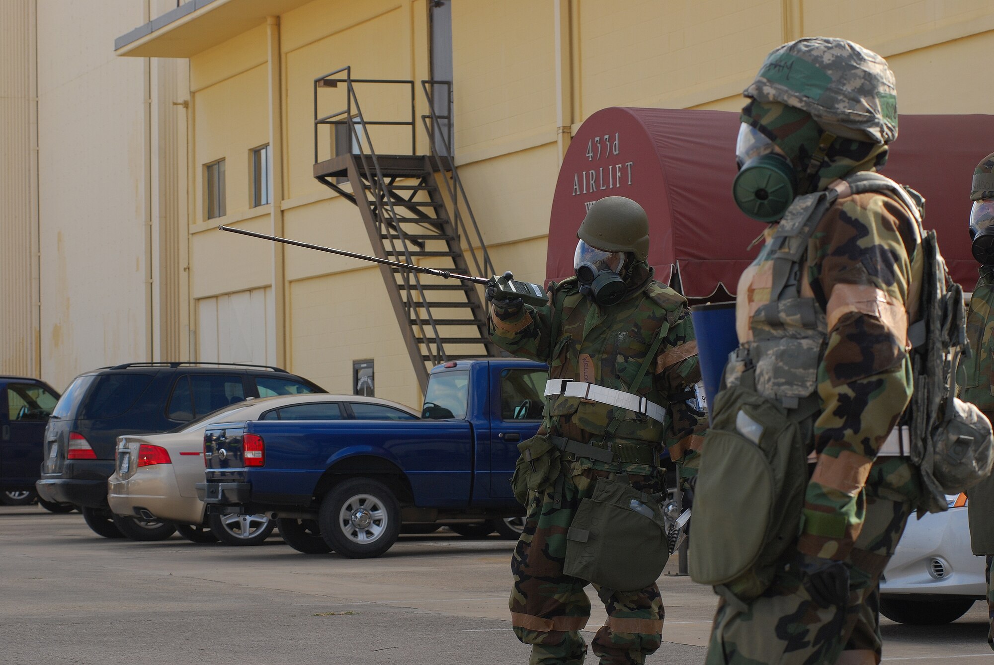 Alamo Wing Airmen were tested during the operational readiness exercise, November 2010, at Lackland Air Force Base, Texas, on disaster and attack preparedness under different conditions and different force protection protocols. The Alamo Wing's headquarters building was in the exercise area. (U.S. Air Force photo/Airman 1st Class Brian McGloin)