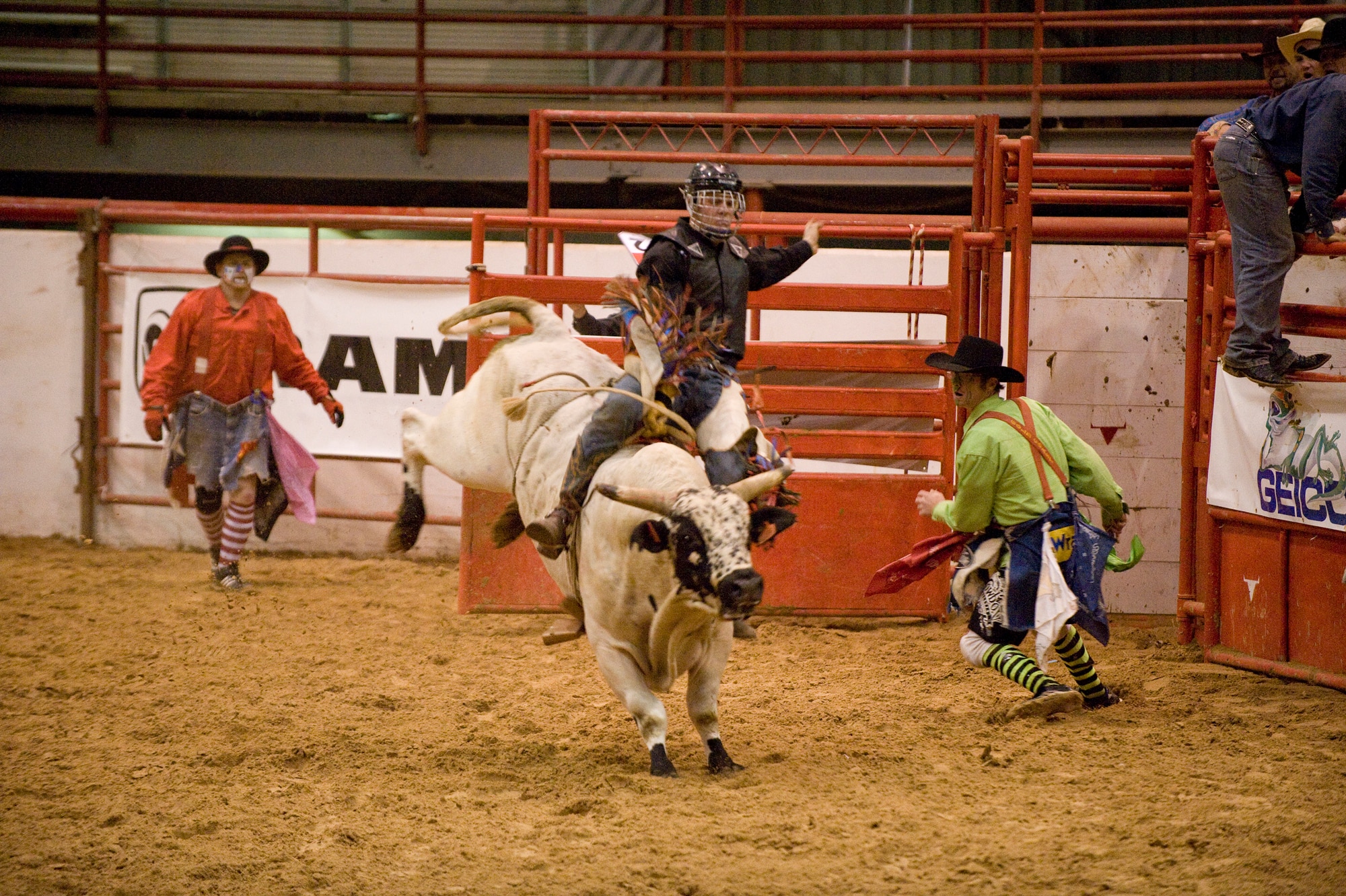 Staff Sgt. Korey Stusse attempts to hang on for 8 seconds during the bull riding competition at the Professional Armed Forces Rodeo Associations World Finals Nov. 20, 2010, in Glen Rose, Texas. PAFRA is a professional rodeo organization founded and comprised of military members, retirees, dependents, veterans and civilian Department of Defense card holders. Sergeant Stusse is assigned to Spangdahlem Air Base, Germany.  (U.S. Air Force photo/Master Sgt. Jack Braden)