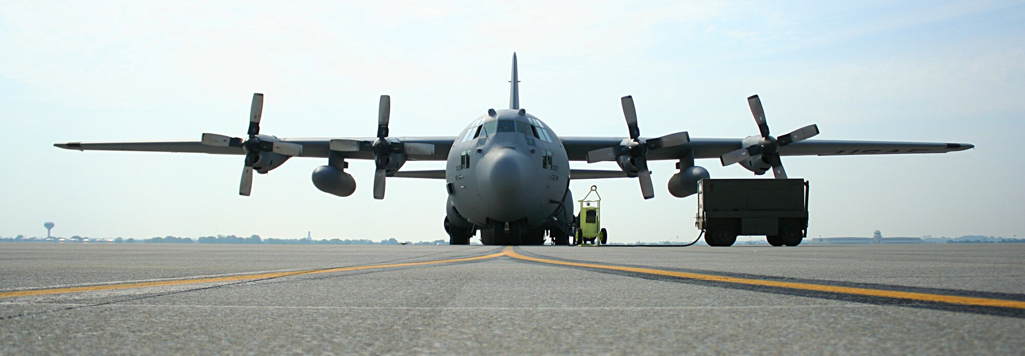 WRIGHT-PATTERSON AIR FORCE BASE, Ohio - A C-130 Hercules from the 910th Airlift Wing, Youngstown Air Reserve Station, Ohio, parks on the flightline at Wright-Patterson Air Force Base, Ohio, during a joint Aeromedical Evacuation Squadron training mission with reservists from the 445th Airlift Wing Aug. 11, 2010. (U.S. Air Force photo/Senior Airman Mikhail Berlin)