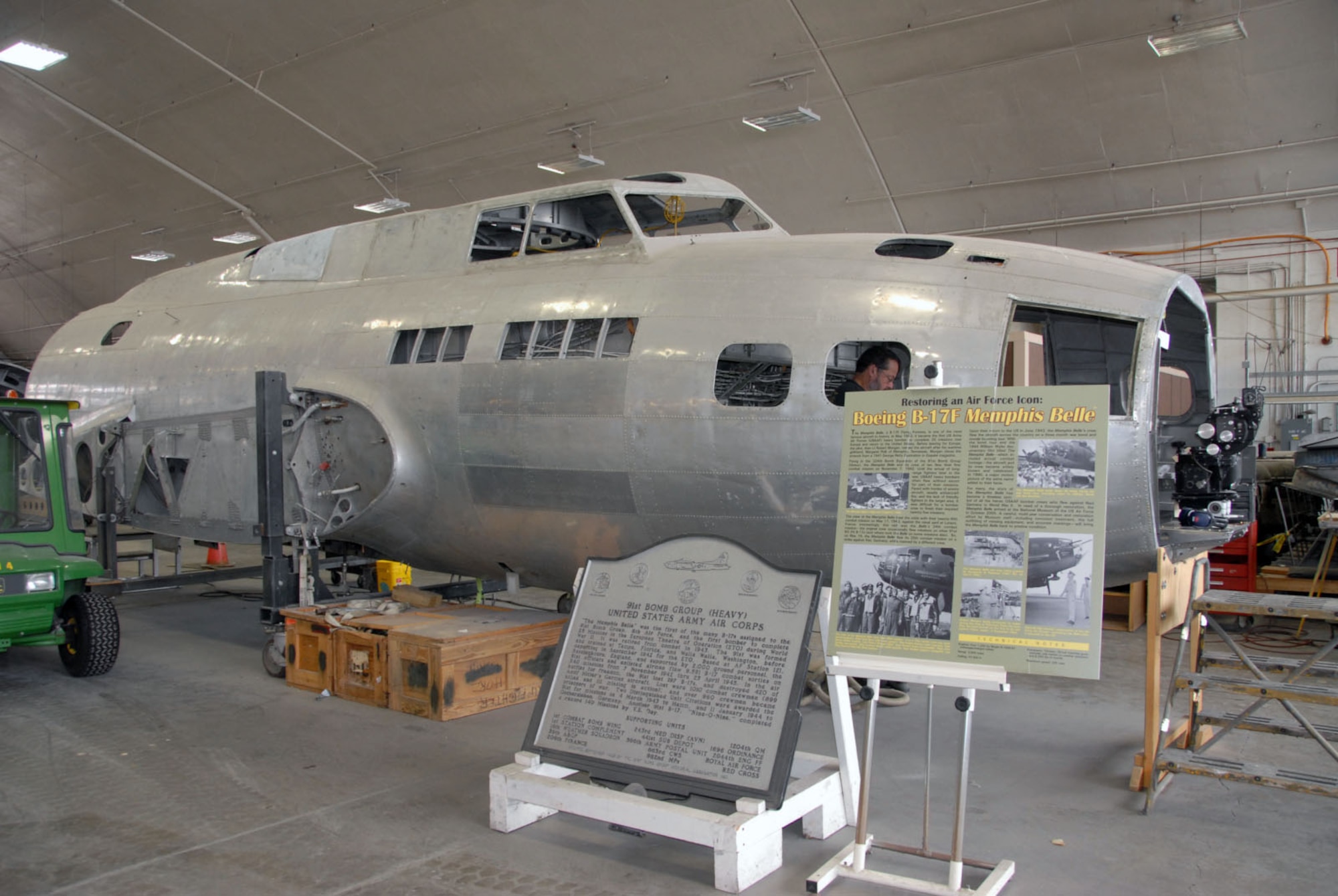 DAYTON, Ohio (11/2010) -- Boeing B-17F "Memphis Belle" in restoration at the National Museum of the U.S. Air Force. (U.S. Air Force photo)