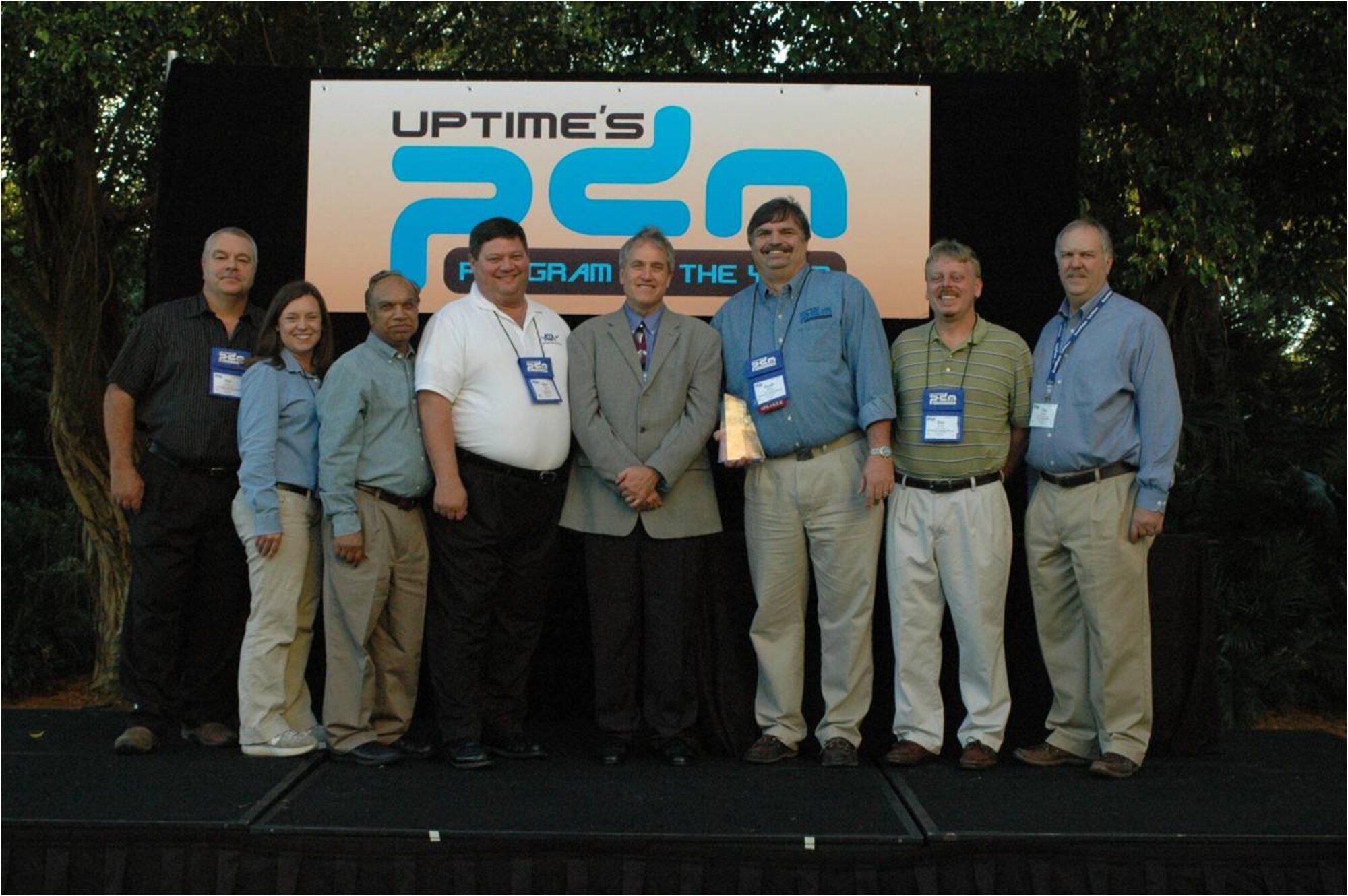 From left to right – Posing for a group photo are Bill Hane, ATA lead machinist; Jennifer Daugherty, ATA conditioned based project manager; Ramesh Gulati, ATA’s asset management and reliability planning manager; Bart Jones, director of ATA operations and maintenance department; Terry O’Hanlon - publisher Uptime® Magazine, David Hurst, manager of ATA’s reliability engineering branch; Don Brandt, senior engineer with ATA’s conditioned based management team; and Tim Layton, ATA’s aero-propulsion plant operations manager. (Photo provided)