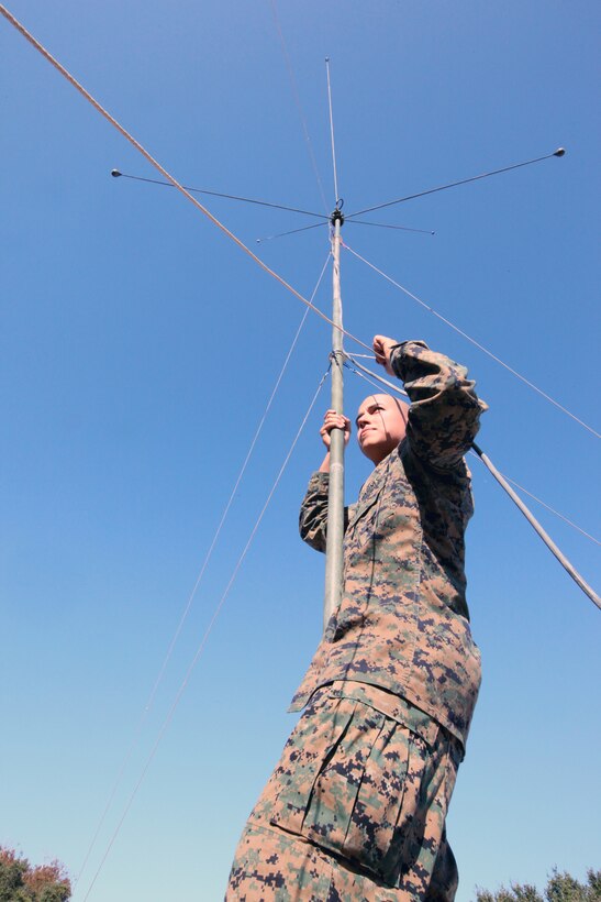 Corporal Philip Rangel, a radio operator with Combat Logistics Battalion 6, Combat Logistics Regiment 2, 2nd Marine Logistics Group, assembles an antenna during a counter improvised explosive device training exercise aboard Camp Lejeune, N.C., Nov. 23, 2010. The training taught Marines the common signs of an IED and how to spot them in different scenarios. (U.S. Marine Corps photo by Pfc. Franklin E. Mercado)