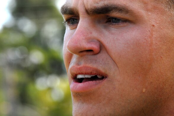 A decoy for the 2010 Hawaiian Islands Working Dog Competition stops to catch his breath Nov. 19 after catching K-9s during the hardest-hitting dog event, won by U.S. Air Force Staff Sgt. Ricky Renfroe and his dog, "Jimmy," who are assigned to the 647th Security Forces Squadron at Joint Base Pearl Harbor-Hickam. (U.S. Air Force photo/Staff Sgt. Carolyn Viss) 

