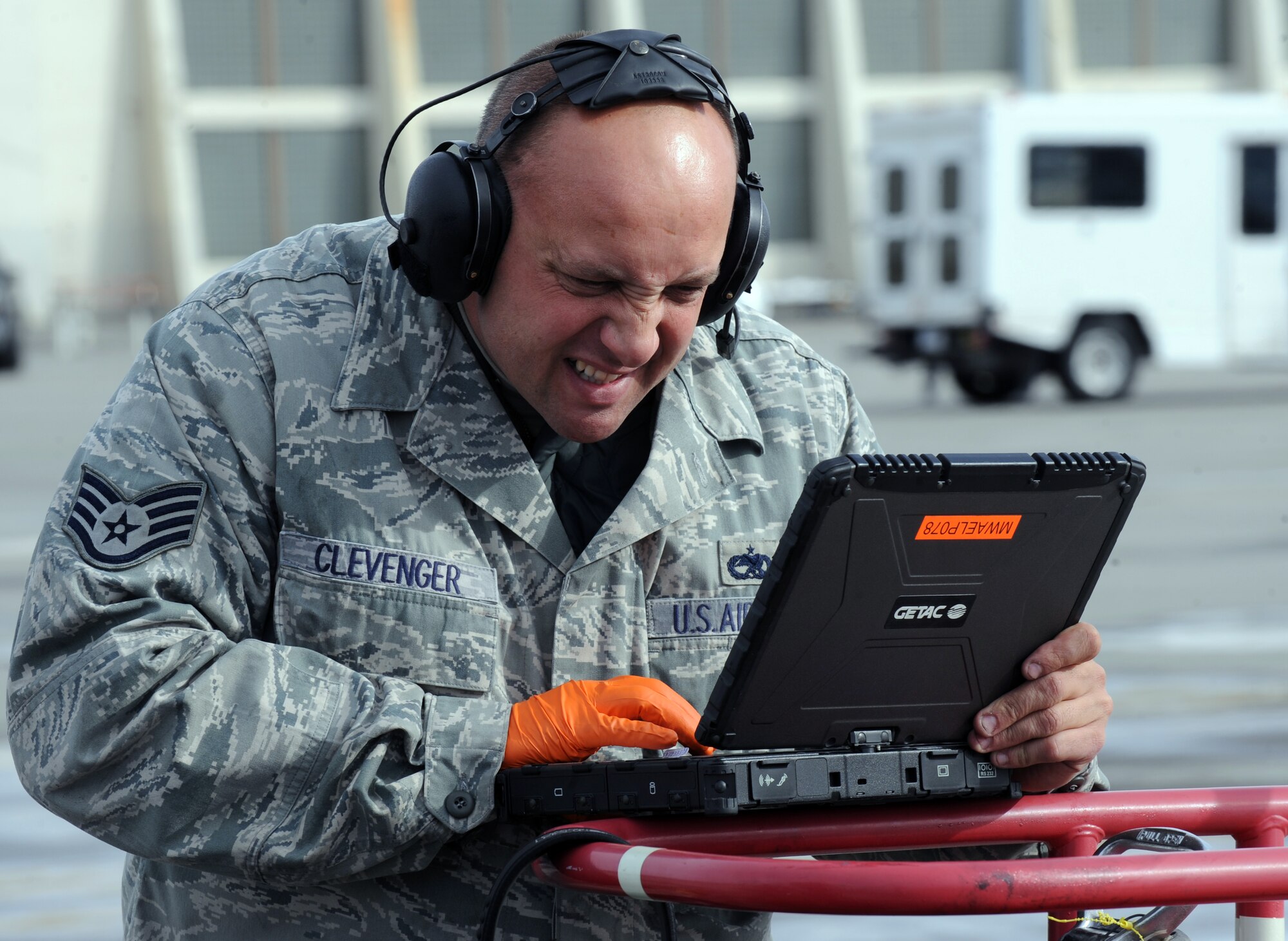 MOUNTAIN HOME AIR FORCE BASE, Idaho -- Staff Sgt. Benjamin Clevenger, 366th Aircraft Maintenance Unit crew chief, updates information in a tough book during a phase one operational readiness exercise Nov. 22. The base uses exercises to increase readiness and enhance the efficiency of processing combat-ready Airmen. (U.S. Air Force photo by Senior Airman Debbie Lockhart)