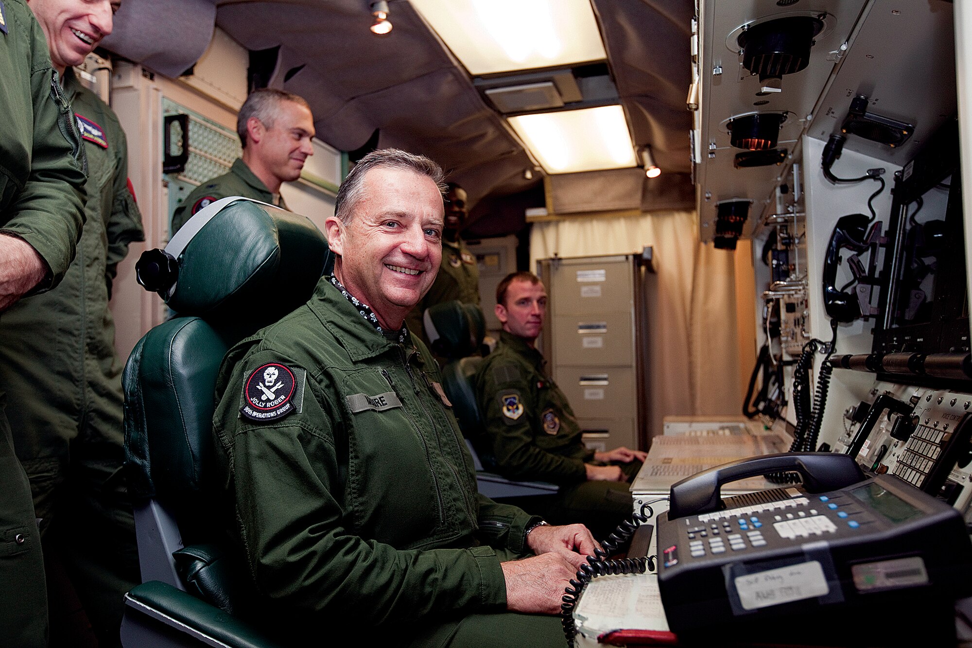 Major Gen. Gratien Maire, French Defense Attache to the U.S., sits at the console in a launch control center during a visit to F. E. Warren Air Force Base Nov. 18 through 20. (U.S. Air Force photo by Jeff Allred)